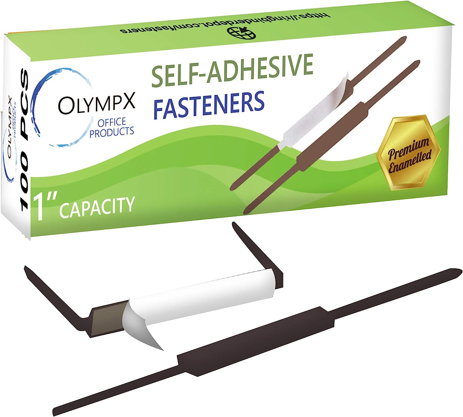 OLYMPX 100 Pcs of 1” Capacity Premium Self Adhesive Prong Paper Fastener Bases, 2.75 Inch Center for Paper File Clip Folder Accessories, 100 per Box