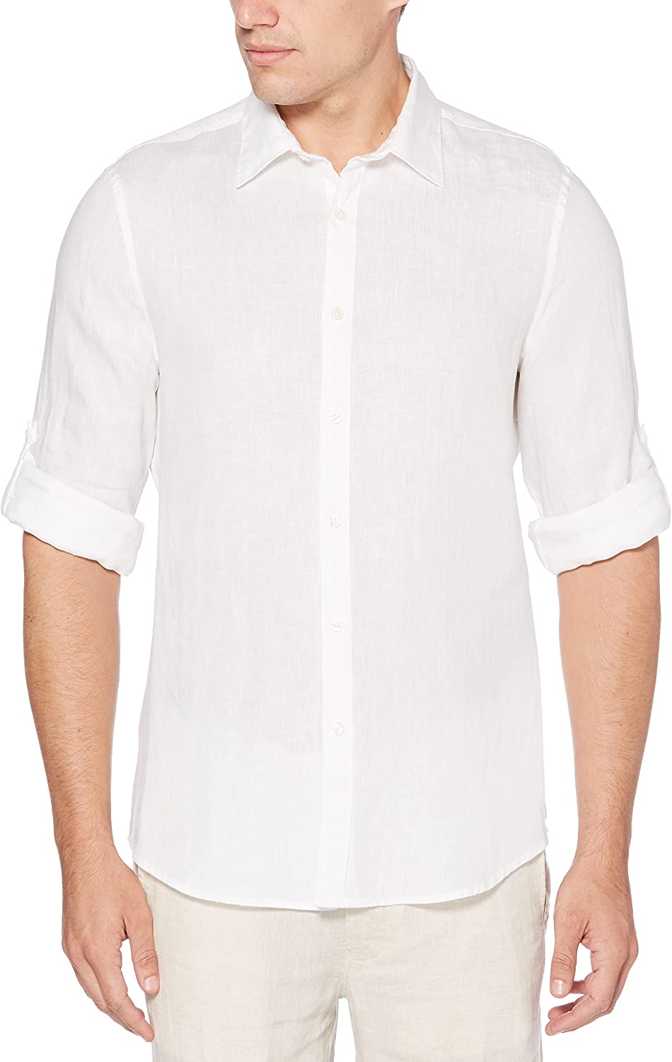 Perry Ellis Men's Roll Sleeve 100% Linen Button-Down Shirt (Size X-Small - 5X Big & Tall)