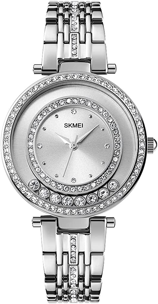 SKMEI Lady Watches for Women Female Bling Dress Fashion Luxury Diamond Business Casual Analog Quartz Waterproof Stainless Steel Wristwatches Gifts