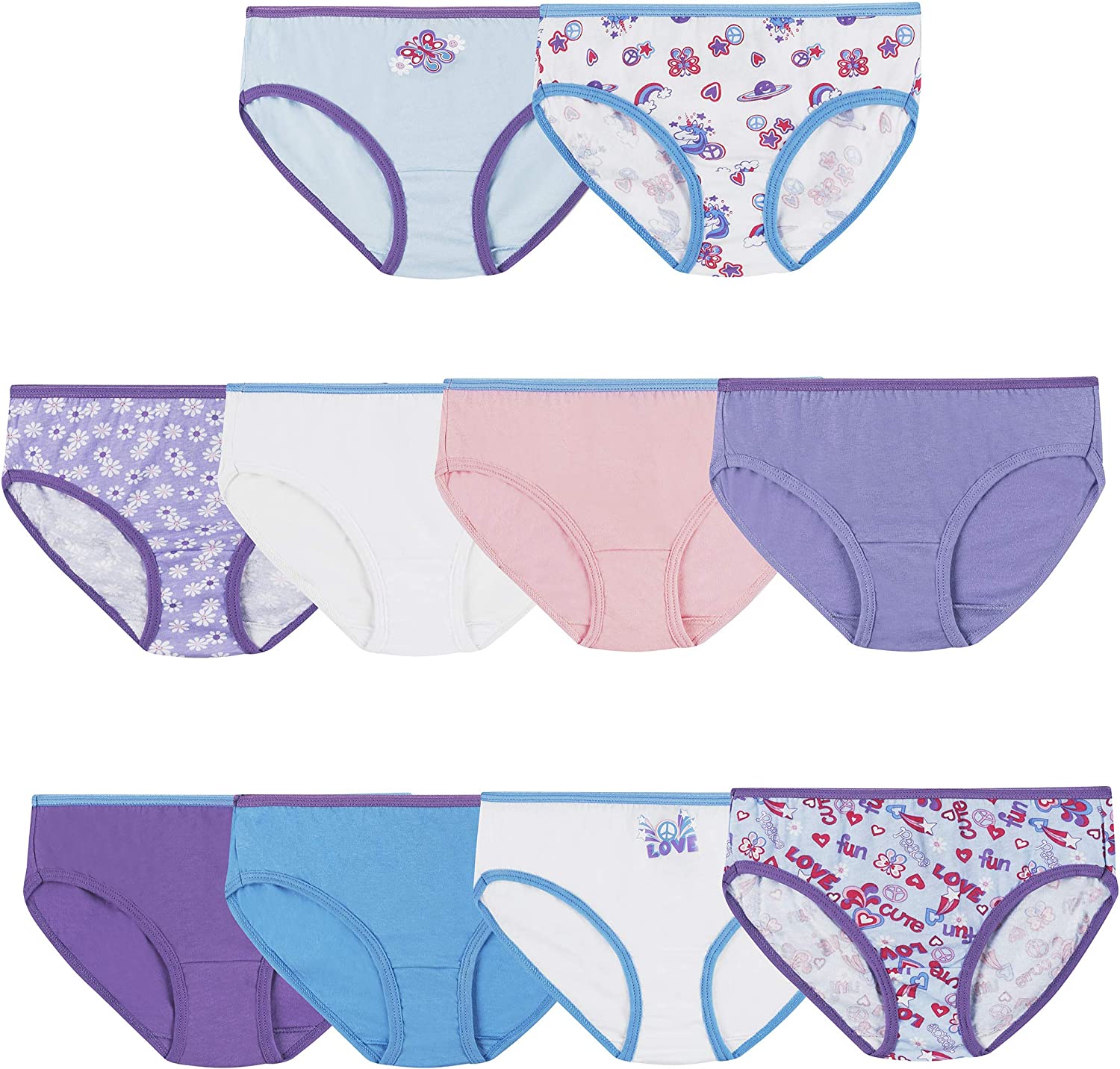 Hanes Girls’ Underwear, Low Rise Briefs 100% Cotton Underwear, Assorted Colors & Prints, Multipack