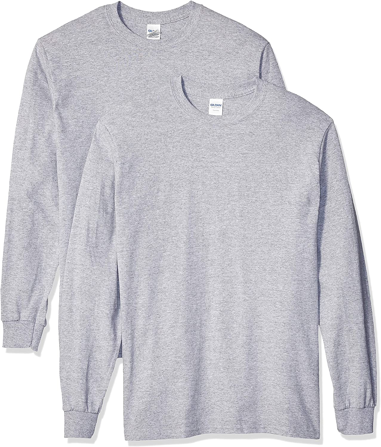 Gildan Men's Heavy Cotton Long Sleeve T-Shirt, Style G5400, 2-Pack, Sport Grey, Large