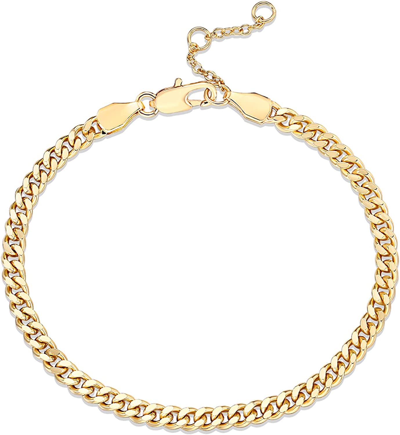 PAVOI 14K Gold Plated Paperclip/Curb/Figaro Chain Adjustable Bracelet for Women