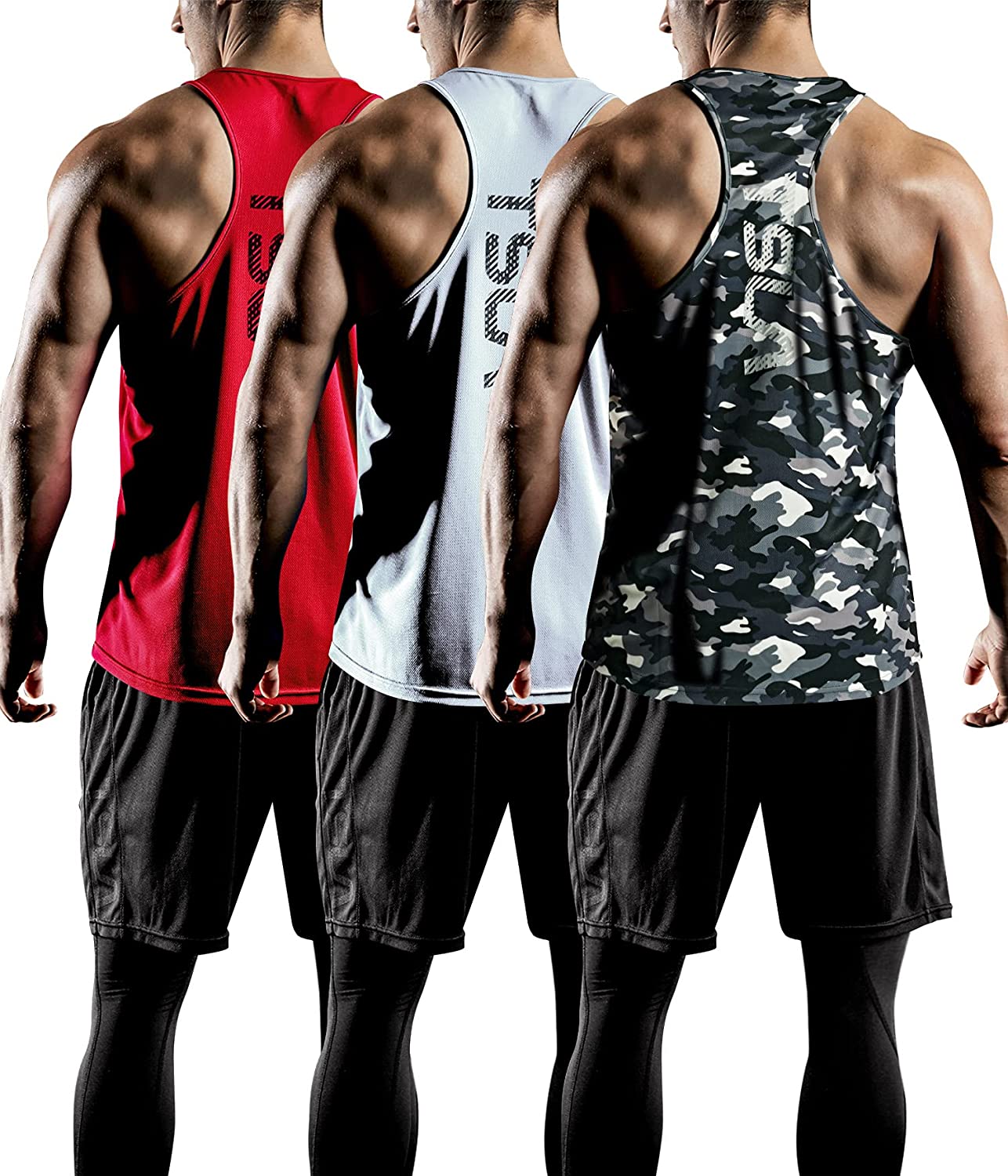 TSLA 3 Pack Men's Dry Fit Y-Back Muscle Workout Tank Tops, Athletic Training Gym Tank Top, Sleeveless Bodybuilding Shirts