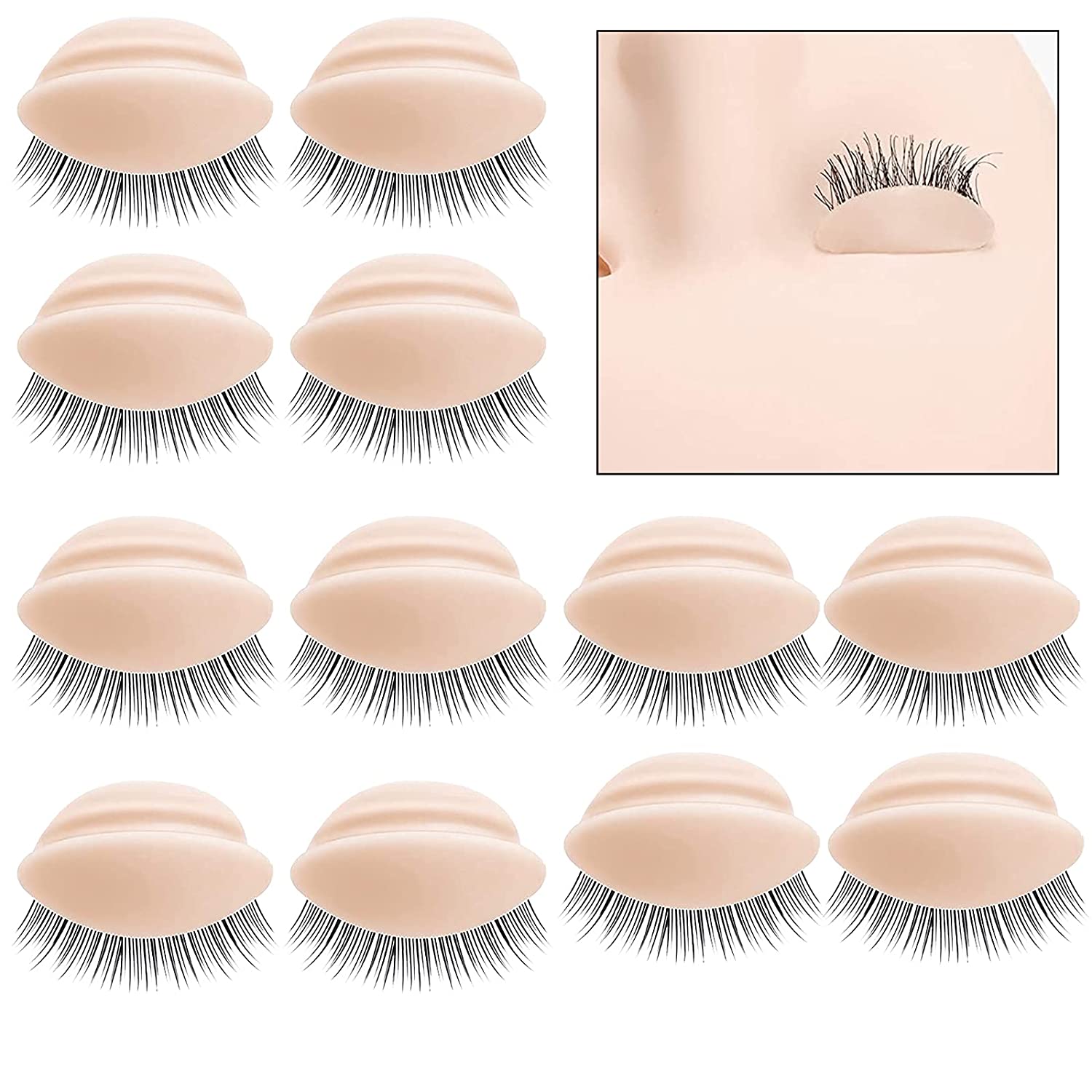 6 Pairs Replacement Eyelids For Mannequin Head Eyelids Realistic Eyelids Silicone Practice Eyelash Training Eyelids Removable Eyelids with Lashes for Lash Practice Eyelash Extensions