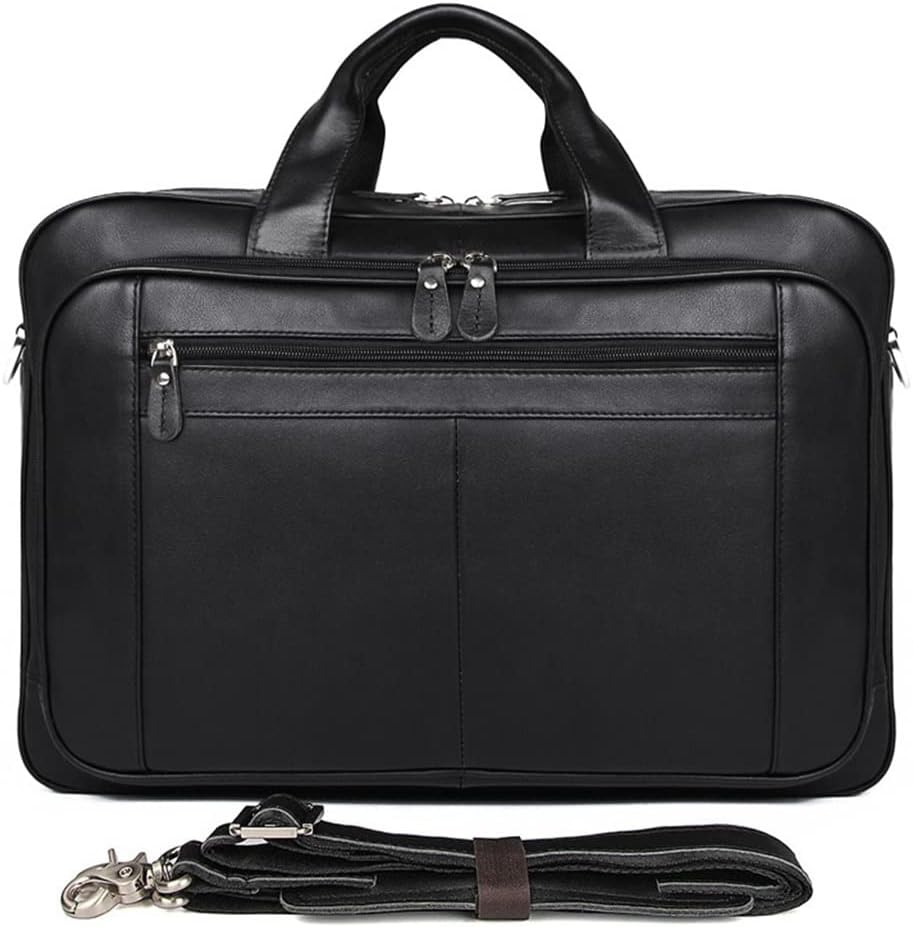 XFGDE Leather Briefcase for Man Crazy Horse Leather 17 inch Laptop Business Handbag Cowhide Male Tote Big Shouler Bags (Color : Black)