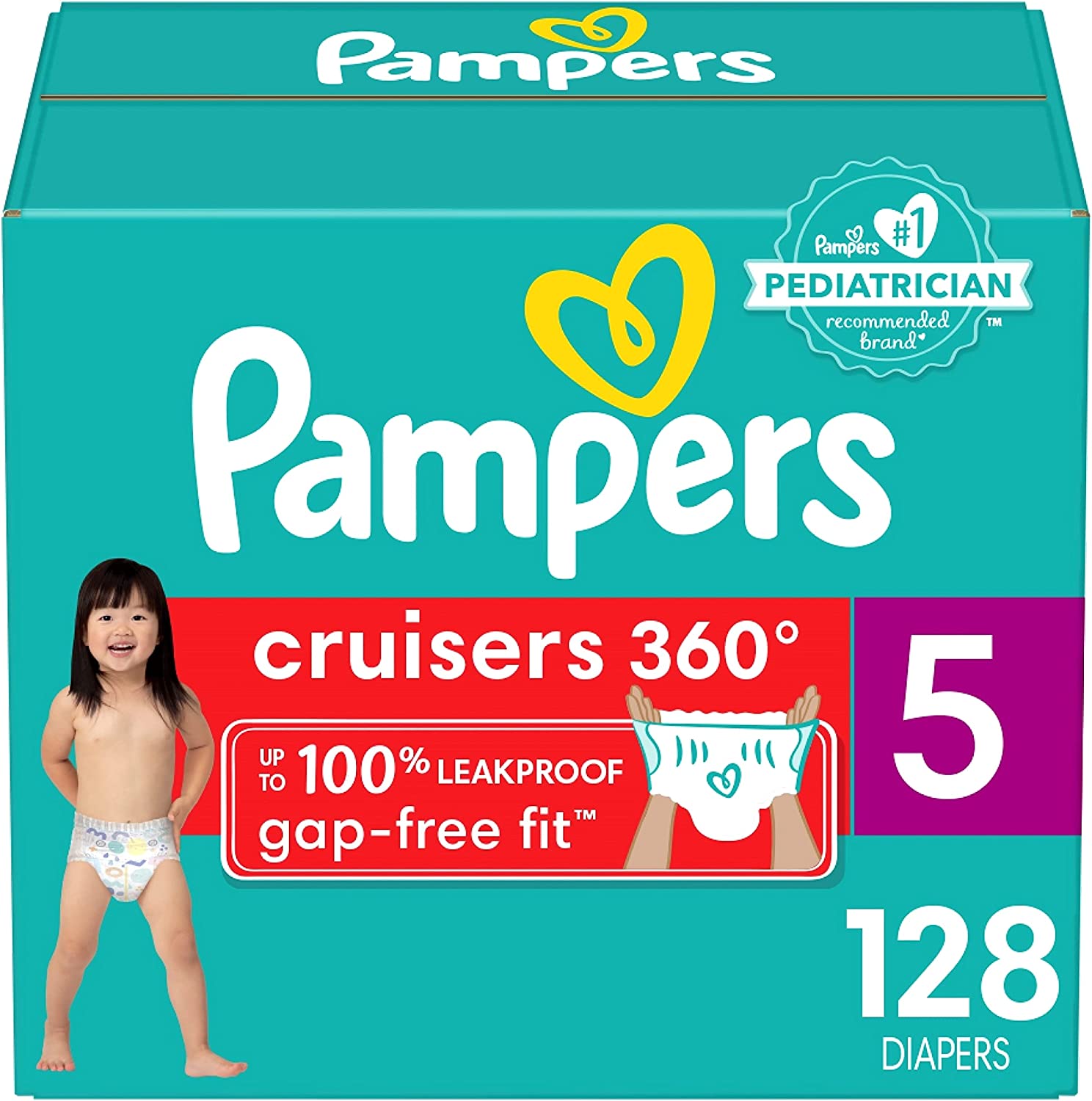 Diapers Size 5, 128 Count - Pampers Pull On Cruisers 360° Fit Disposable Baby Diapers with Stretchy Waistband, (Packaging & Prints May Vary)