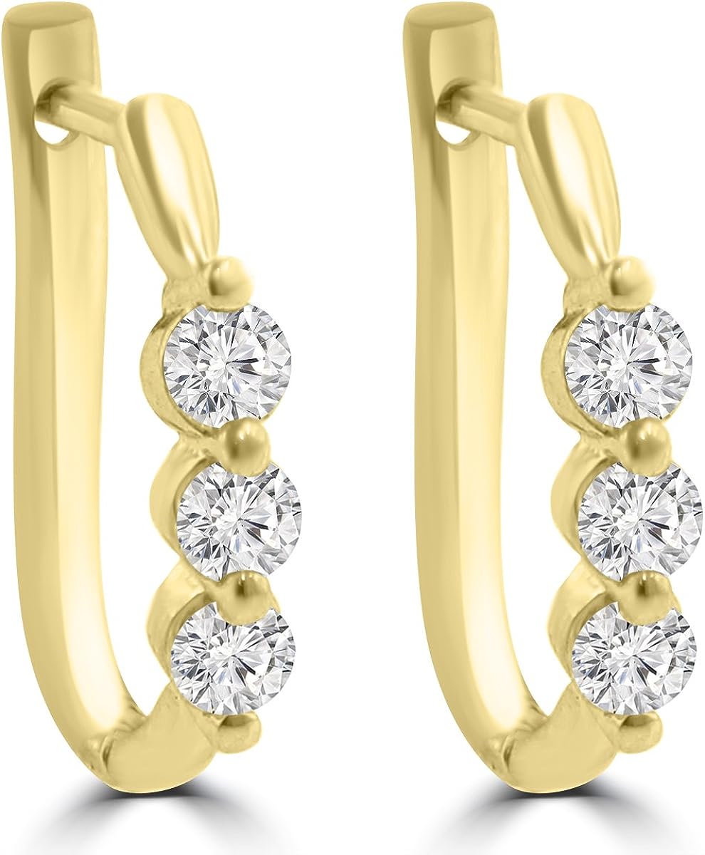 Madina Jewelry 1.10 ct Ladies Round Cut Diamond Hoop Huggie Earrings