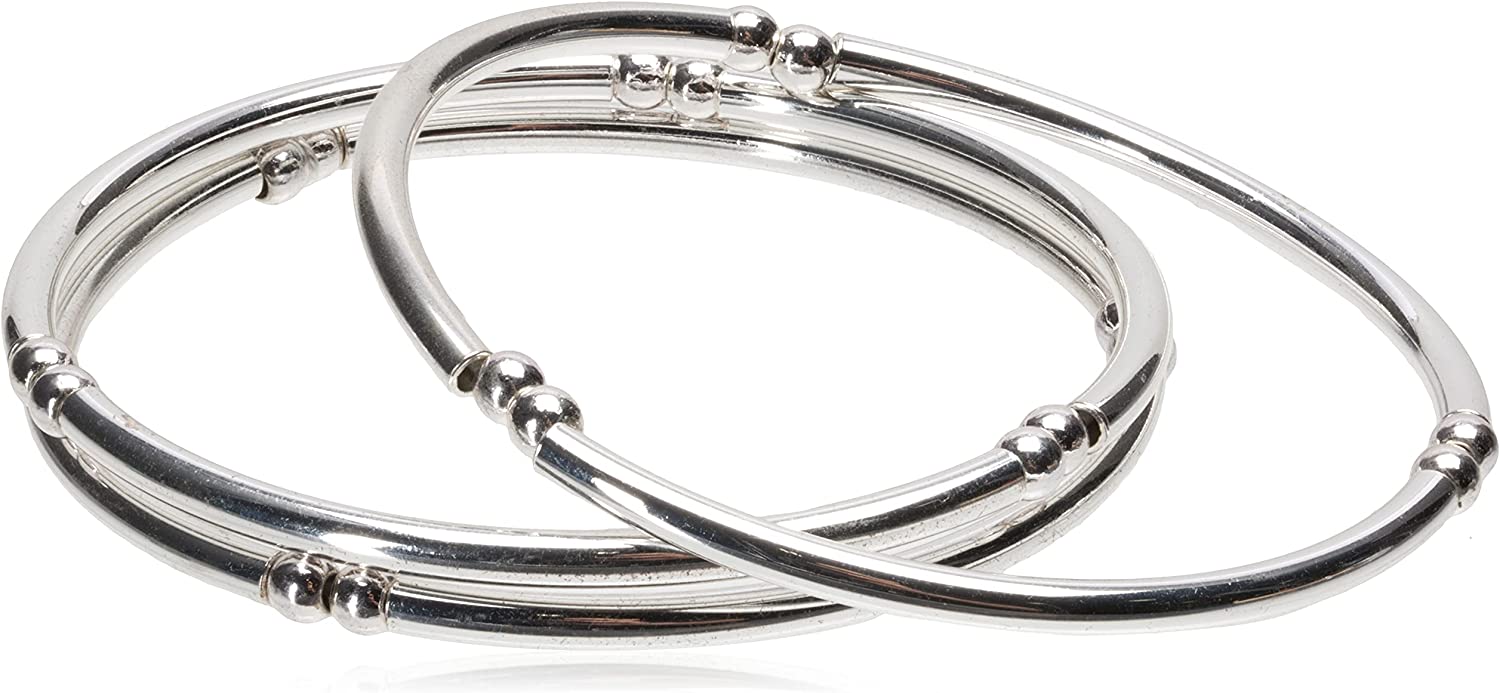 NINE WEST Women's Classics Silvertone Stretch Bangle Bracelet 3 Piece Set