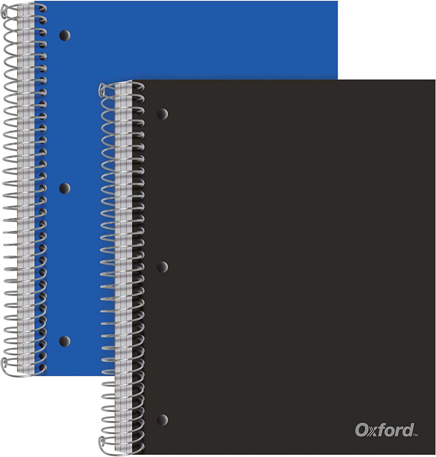 Oxford Spiral Notebooks, 3-Subject, College Ruled Paper, Durable Plastic Cover, 150 Sheets, 3 Divider Pockets, 2 Pack (10386), multi-colored