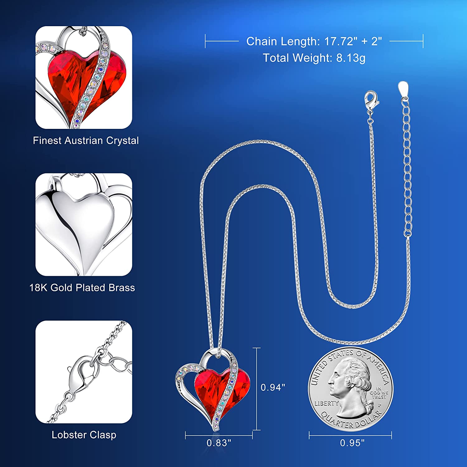 SOUHAIT Austrian Crystal Infinity Love Heart Pendant Necklace 18K Gold Plated | Women Jewelry Gifts | Anniversary Christmas Valentine’s Day Birthday Mother’s Day