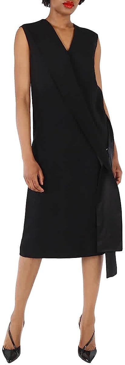 BURBERRY Ladies Black Sash-Detail Midi Dress, Brand Size 6 (US Size 4)