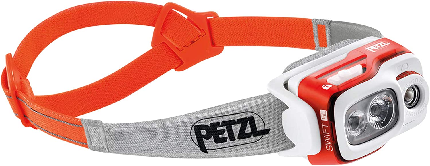 Petzl, Swift RL Rechargeable Headlamp with 900 Lumens & Automatic Brightness Adjustment, Orange