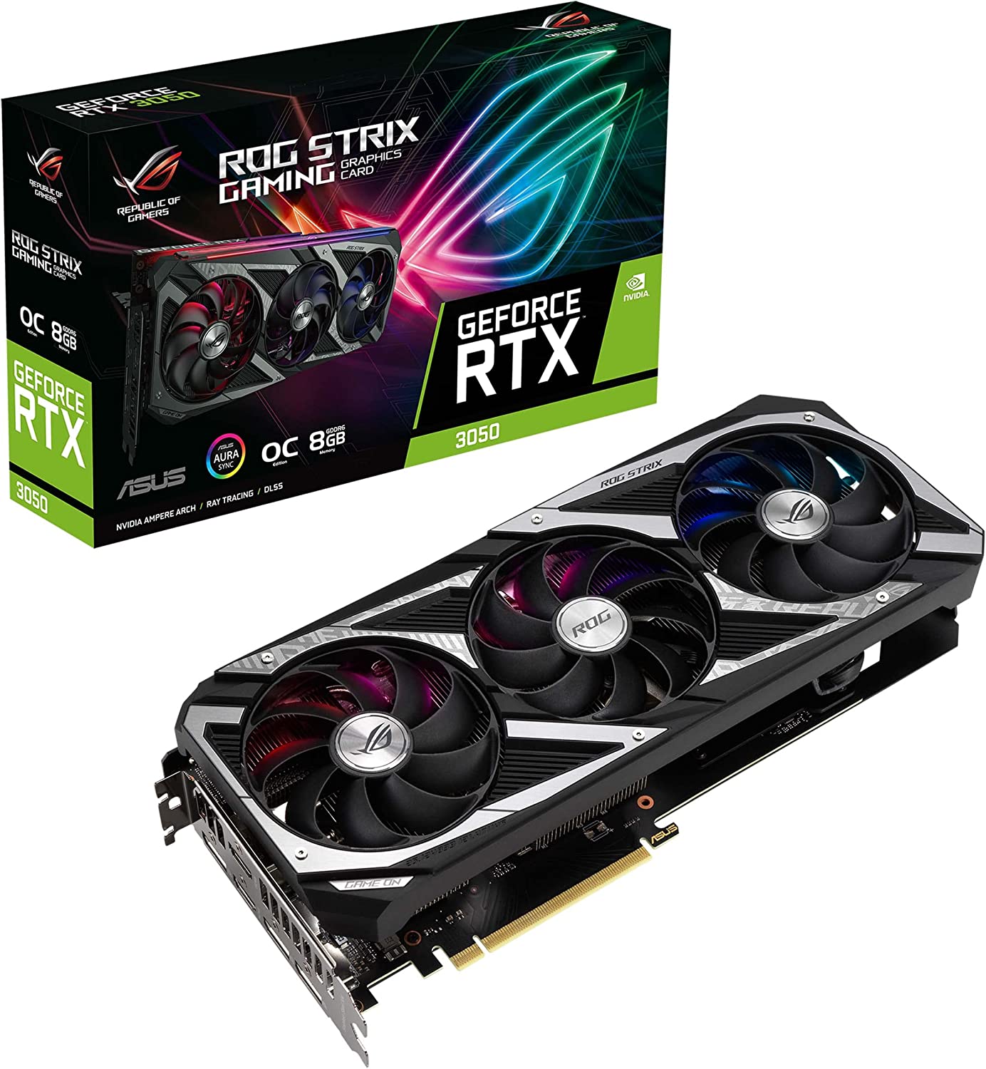 ASUS ROG Strix NVIDIA GeForce RTX 3050 OC Edition Gaming Graphics Card - PCIe 4.0, 8GB GDDR6, HDMI 2.1, DisplayPort 1.4a, Axial-tech Fan Design, 2.7-Slot, Super Alloy Power II, GPU Tweak II
