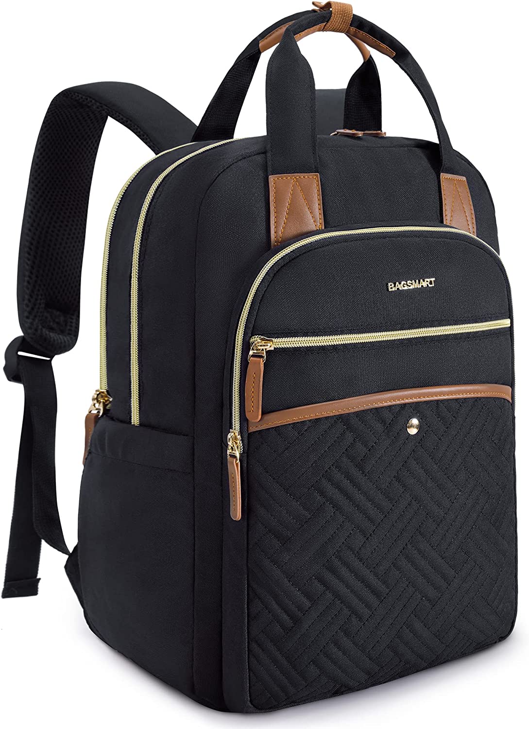 BAGSMART Travel Laptop Backpack Women, 15.6 Inch Laptop Backpack Teacher Backpack with USB Charging Hole, Casual Daypack College School Bookbag, Large Computer Backpacks for Business, Quilted Black