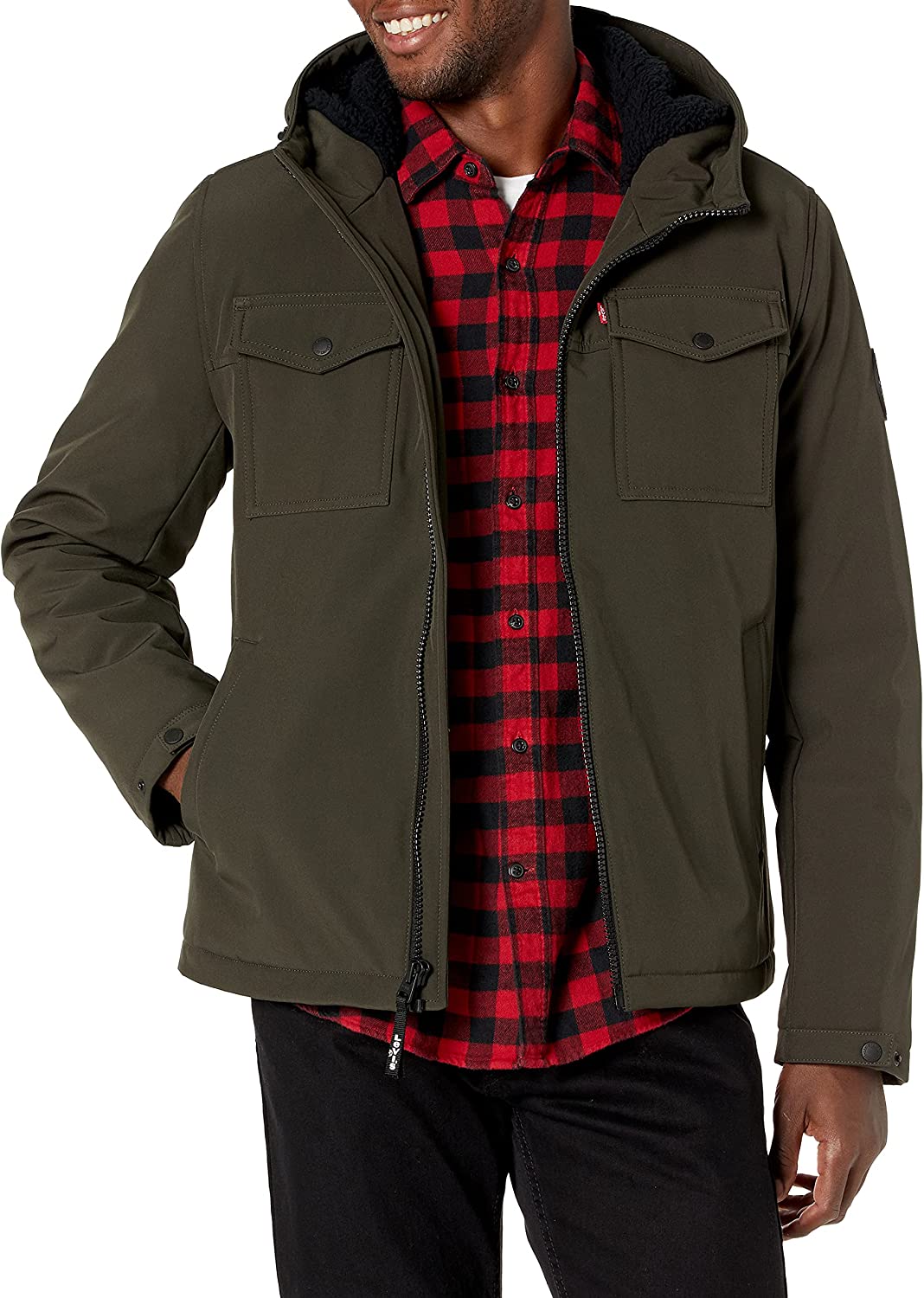 Levi's Men's Soft Shell Two Pocket Sherpa Lined Hooded Trucker Jacket