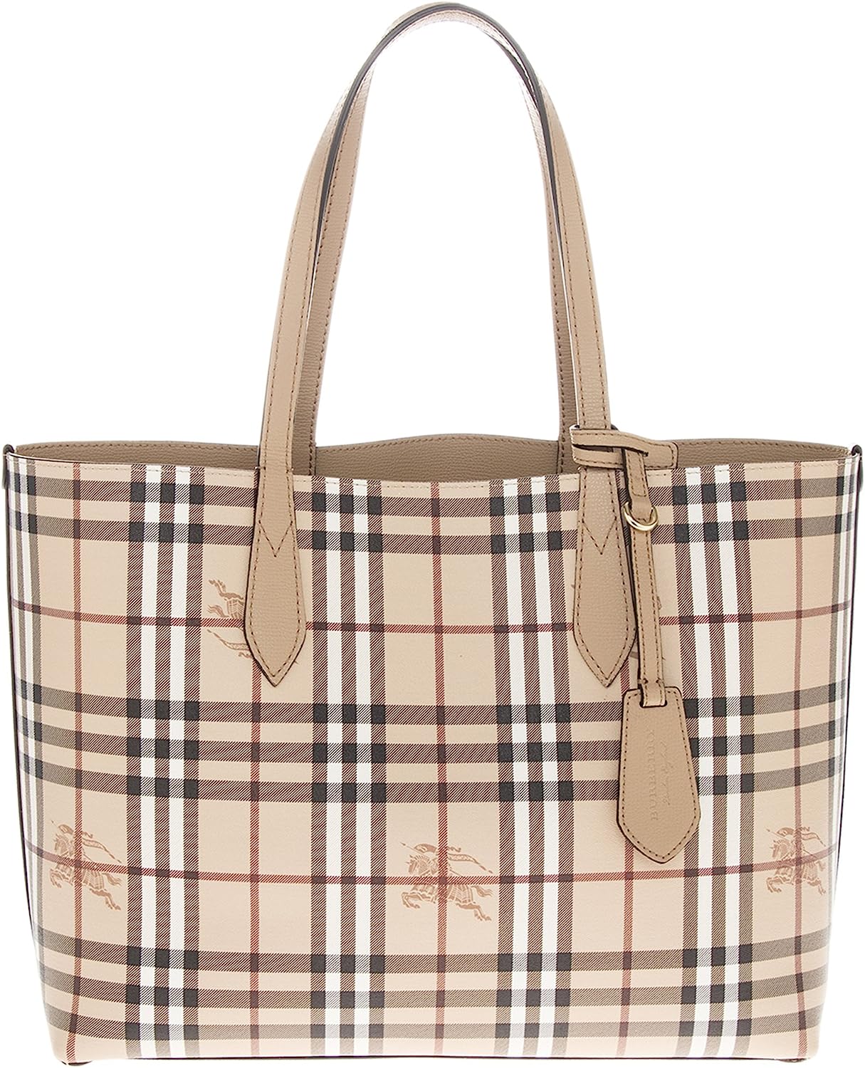 Burberry Women's Medium Reversible Handbag in Haymarket Check Camel