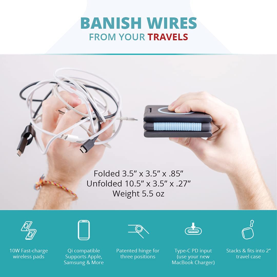 Unravel 3-in-1 Foldable Travel Wireless Charger - 7.5W Charging Station for iPhone 14, 13, 12, Pro, Pro Max, Mini, Apple Watch Ultra, SE, Series 1-8, AirPods, AirPods Pro - Black (No AC Adapter)