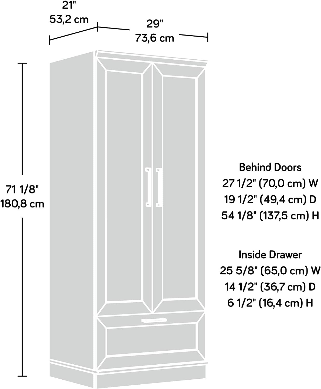Sauder HomePlus Wardrobe， L: 28.98&#34; x W: 20.95&#34; x H: 71.18&#34;， Dakota Oak finish