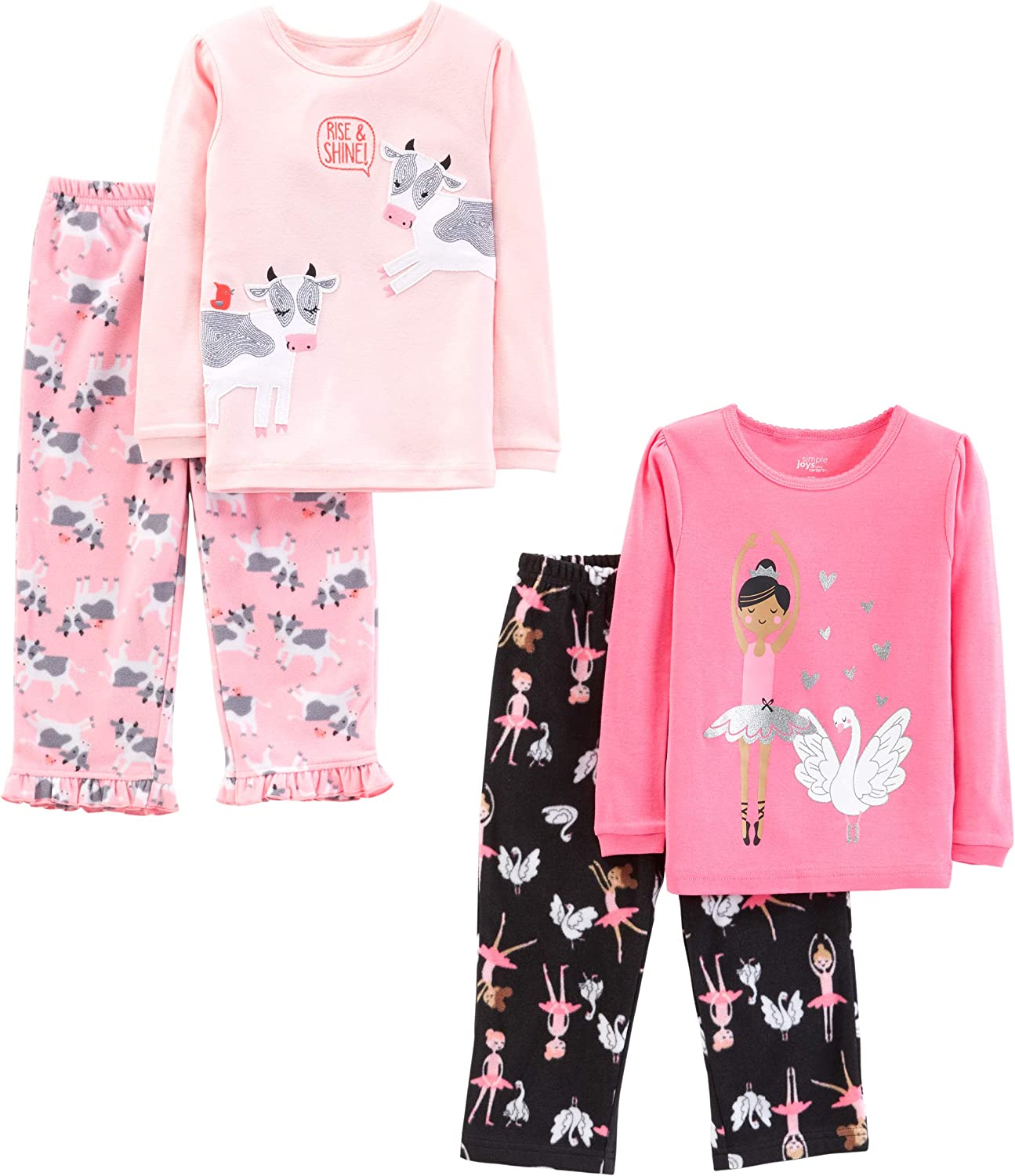 Simple Joys by Carter's Girls and Toddlers' 4-Piece Pajama Set (Cotton Top & Fleece Bottom)