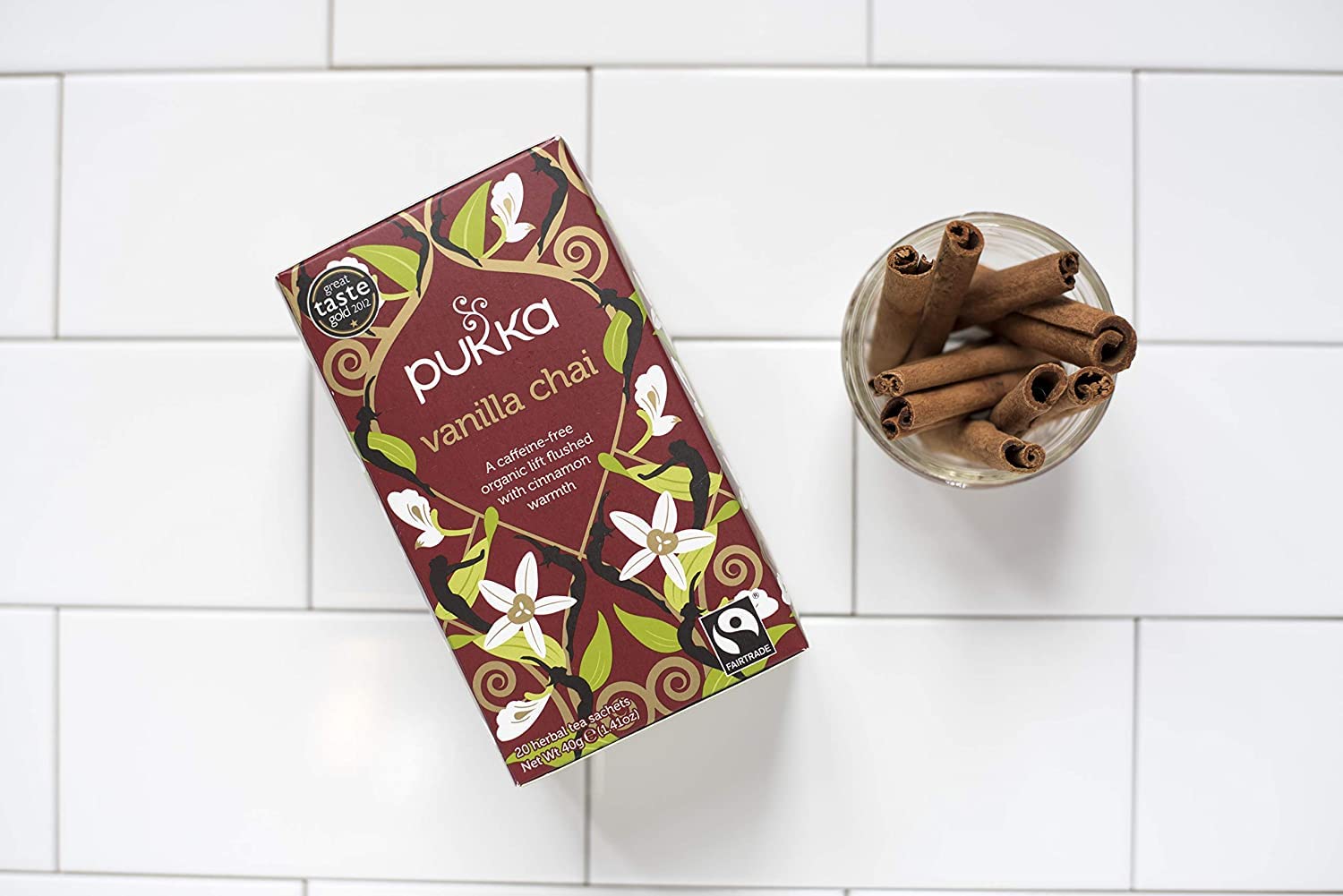 Pukka Organic Tea Bags， Vanilla Chai Herbal Tea with Cinnamon &amp; Cardamom， Perfect Caffeine-free Pick-me Up， 20 Count (Pack of 3) 60 Tea Bags 