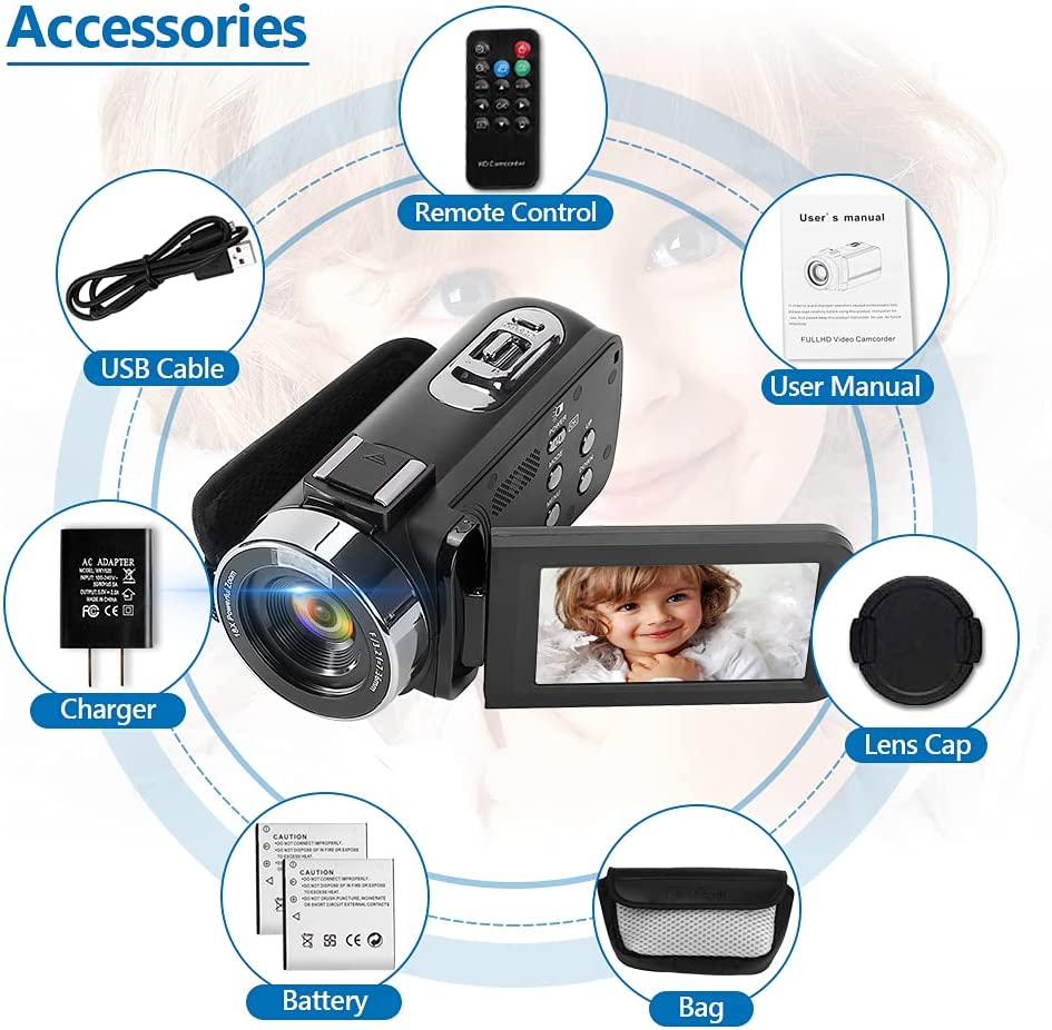 SEREE TECH 2.7K Video Camera Camcorder 30FPS 42MP 18X Digital Camera for YouTube 3.0inch Flip Screen Camcorder Vlogging Camera with Remote Control and 2 Batteries