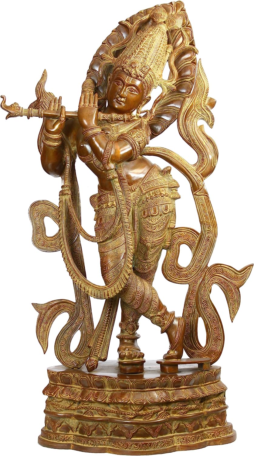 Exotic India ZDP79-super-antique Venugopal with The Majestic Crown Statue, Super Antique