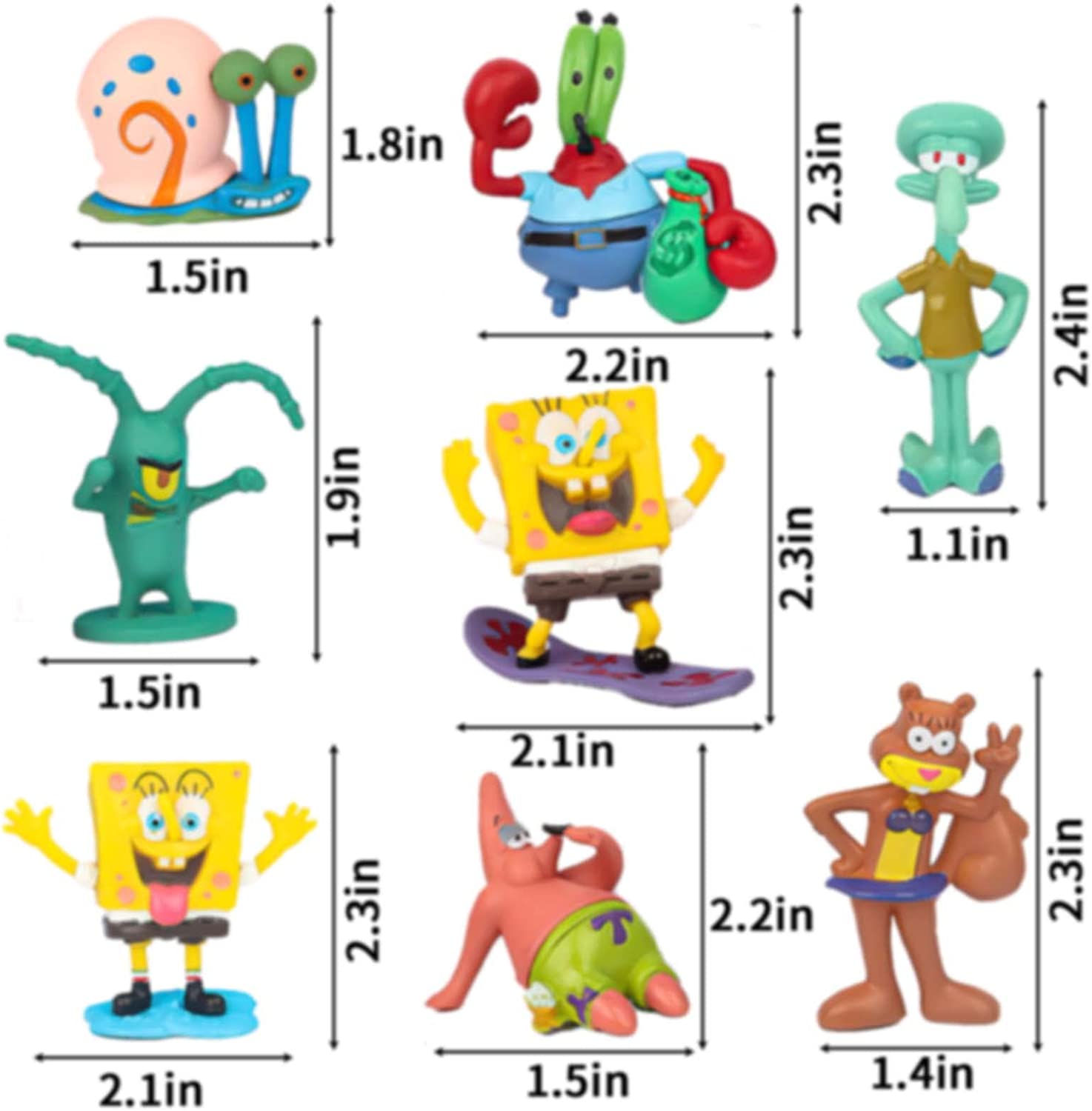 MIYORA 8 Pcs Yellow Bob Cartoon Toys Figures Set - Squarepants Mini Game Figures Set, 2 Inch Birthday Cake Toppers,Great and Party Decorations for Kids