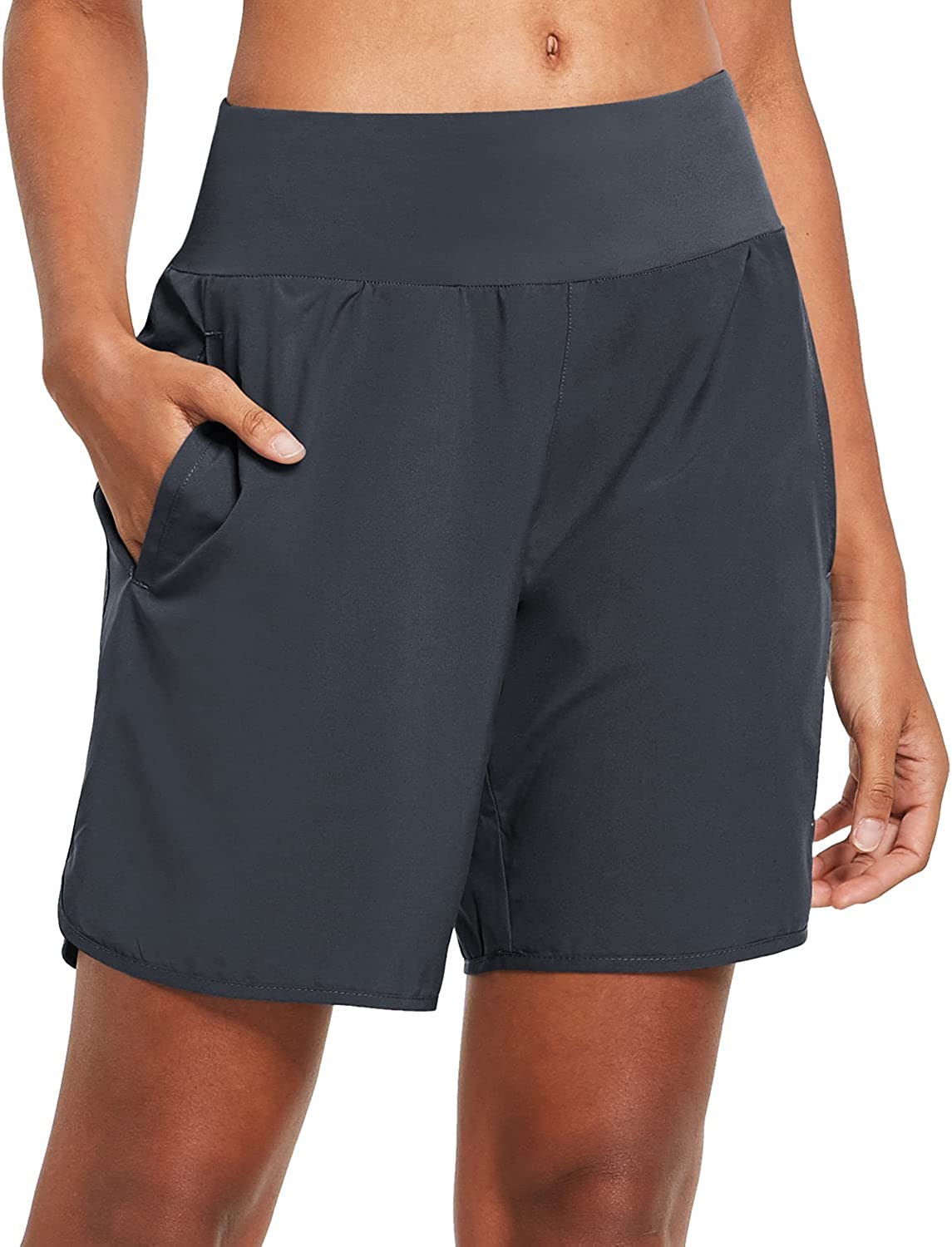 BALEAF Womens' 7" Long Running Athletic Shorts with Liner Workout Zipper Pocket