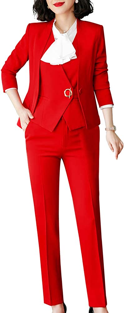 LISUEYNE Women's Three Pieces Office Lady Blazer Business Suit Set Women Suits for Work Skirt/Pant,Vest and Jacket