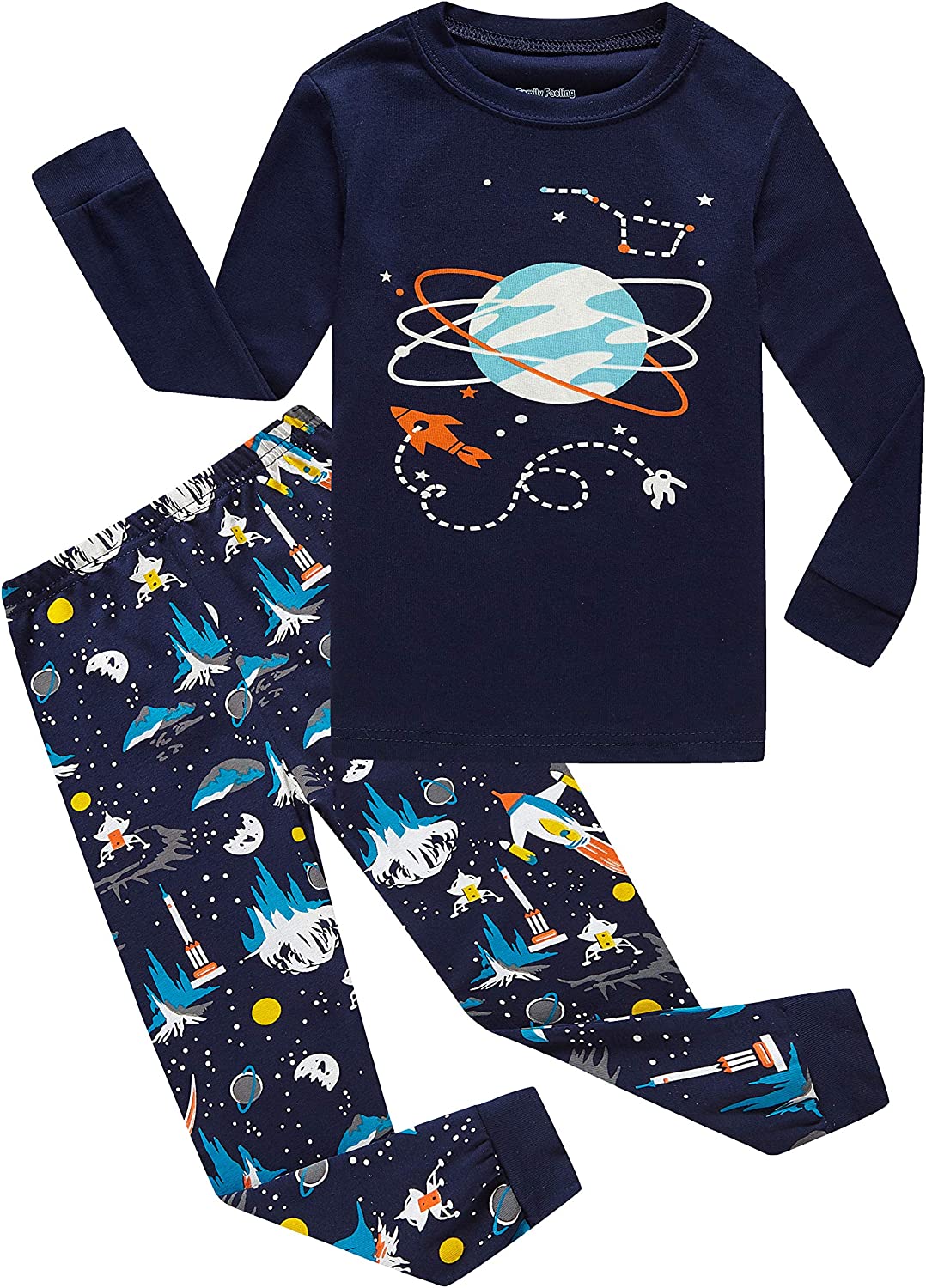 Family Feeling Space Little Boys Pajamas Sets 100% Cotton Clothes Toddler Kids