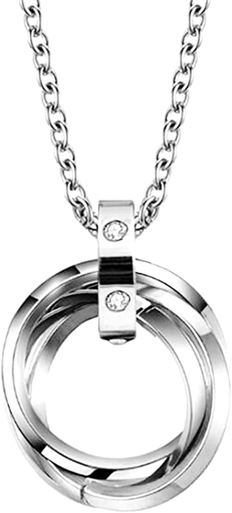 Jude Jewelers Stainless Steel Three Interlocking Braided Circles Pendant Necklace