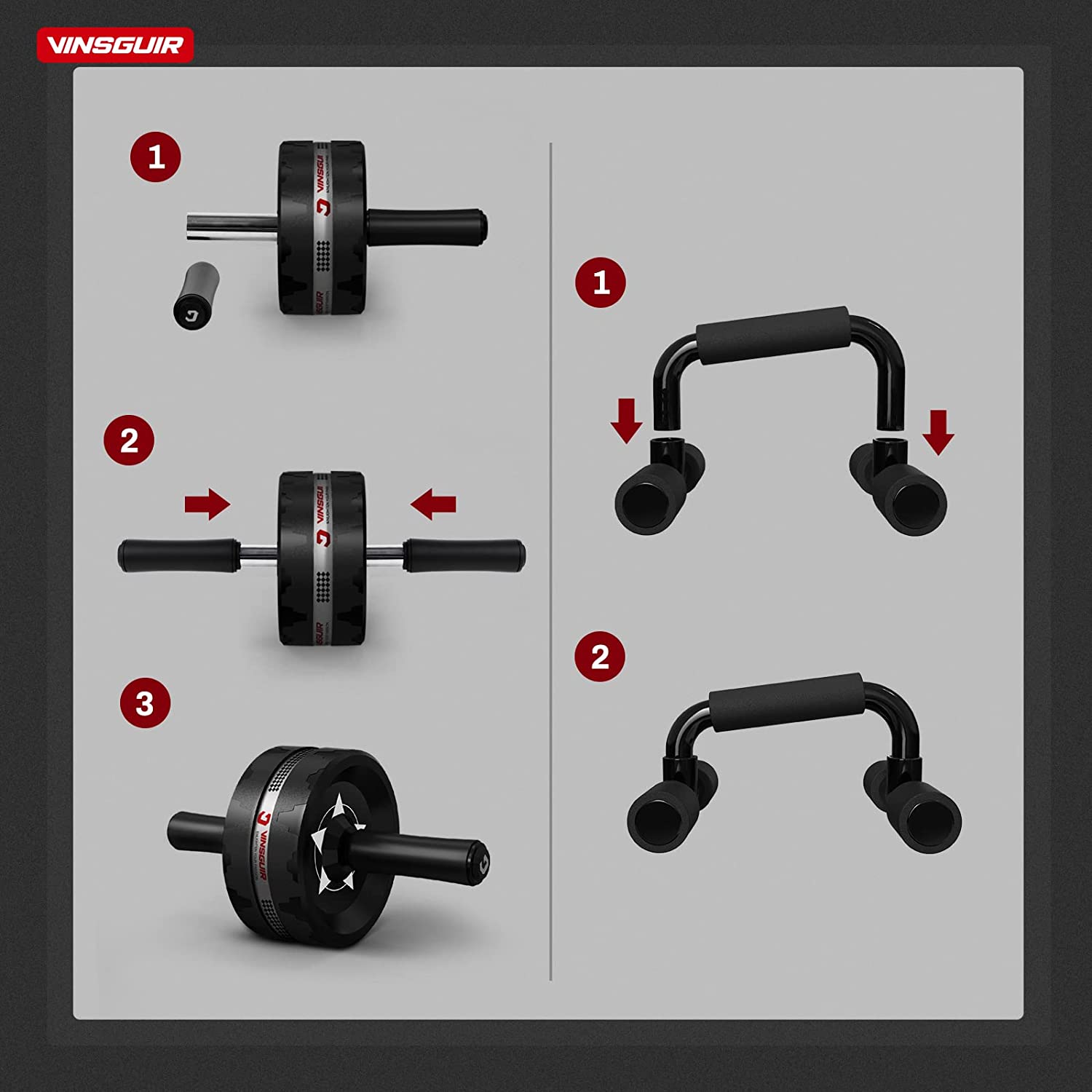 Vinsguir Ab Roller Wheel Kit - Ab Workout Equipment with Push Up Bars, Resistance Bands, Knee Mat, Home Gym Fitness Equipment for Core Strength Training, Abdominal Roller Machine with Gym Accessories 