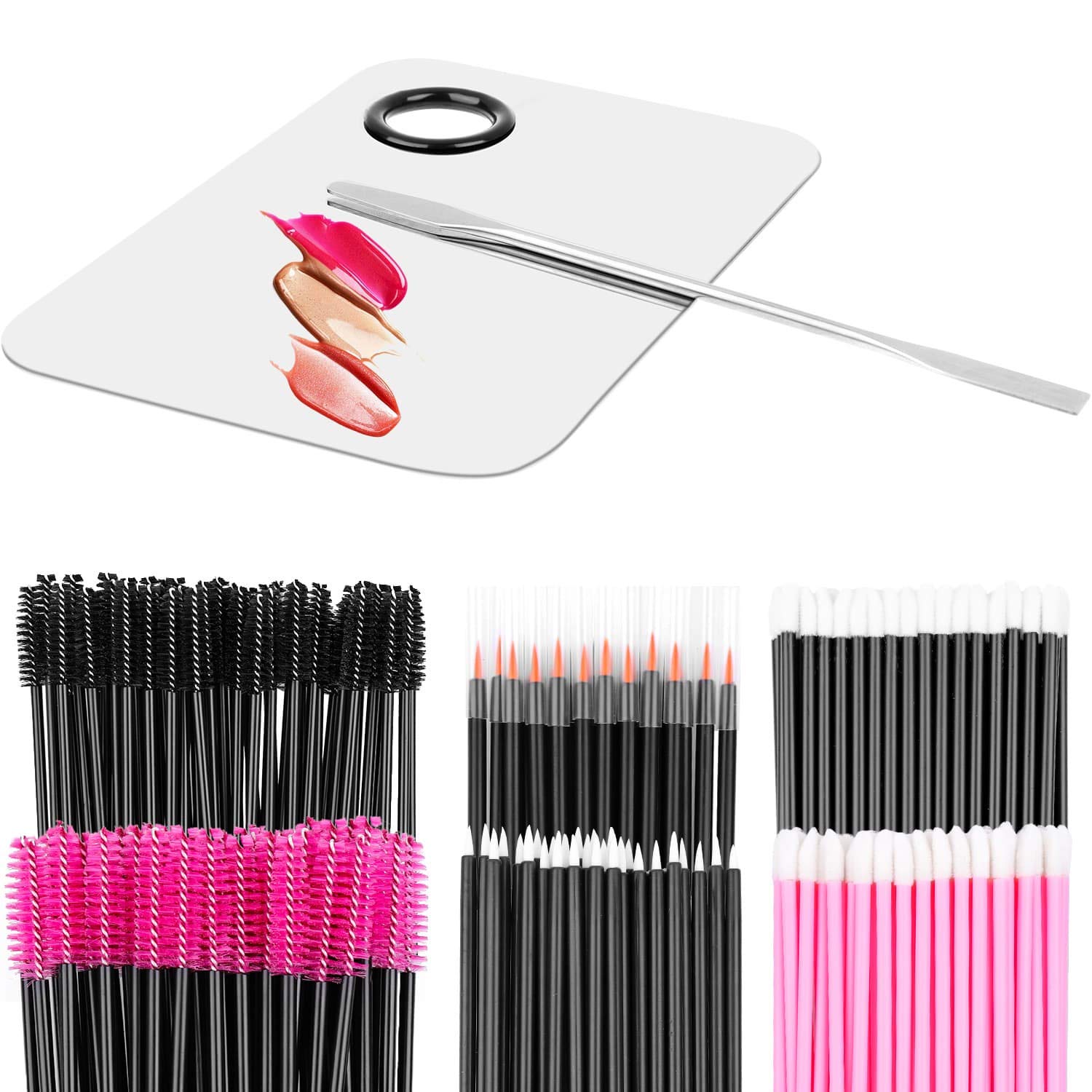 Disposable Makeup Applicators for Makeup Artist, Makeup Mixing Tray with Disposable Makeup Acessories Tools Kit (Mascara Applicators, Lipstick Wands, Eyeliner Brushes)