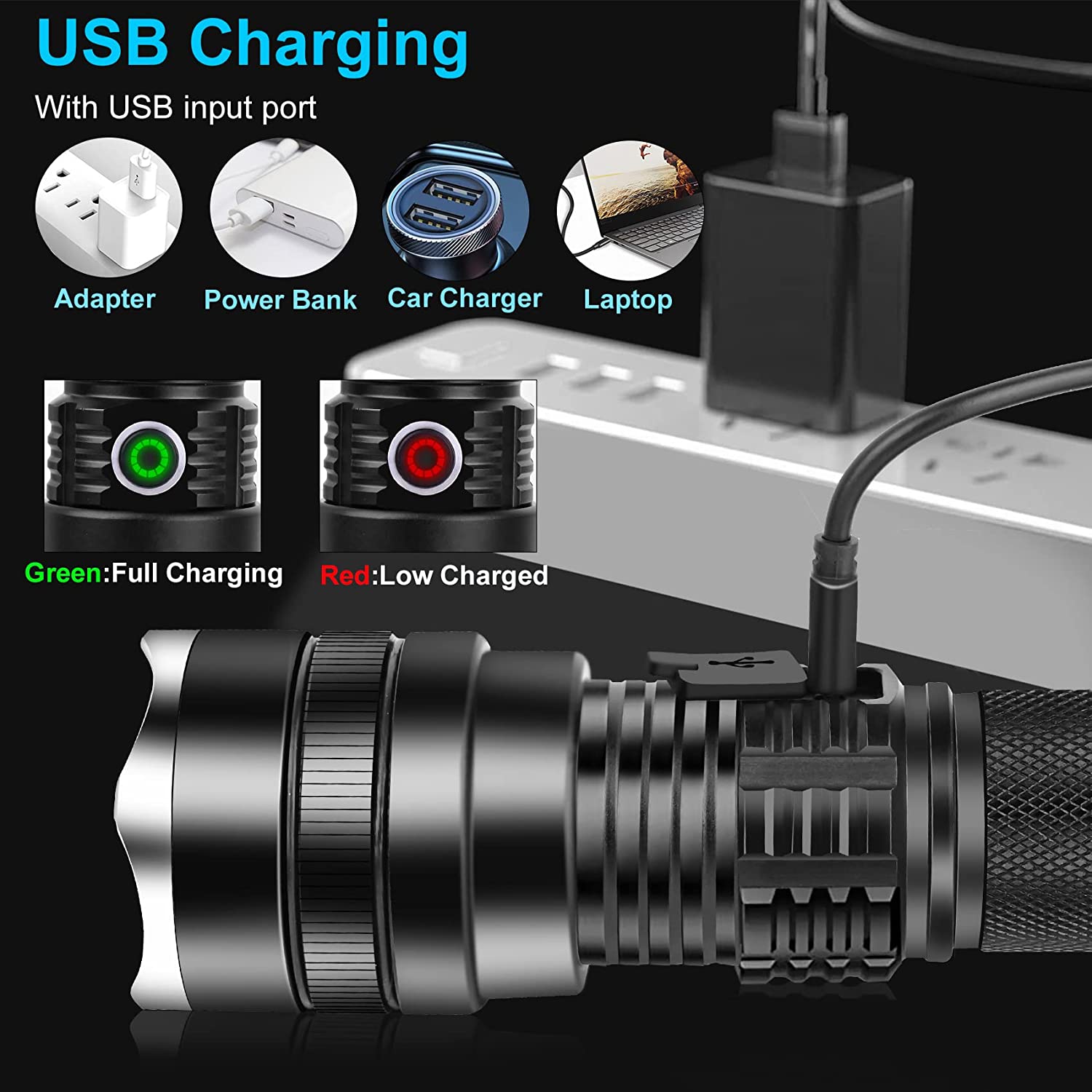 LED Flashlight,100000 Lumens Super Bright Tactical Flashlight, Zoomable, Rechargeable Flashlight with 4 Modes, Waterproof, Powerful Handheld Flashlight, for Outdoor Camping Emergencies