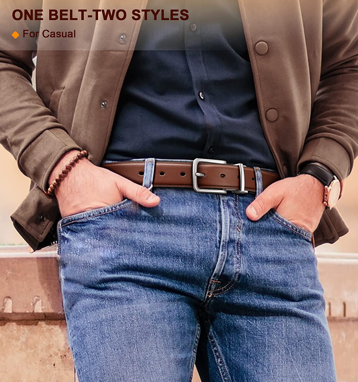 BULLIANT Men's Belt, Reversible Belt 1.25" For Mens Casual Golf Dress pants shirts,One Reverse For 2 Sides