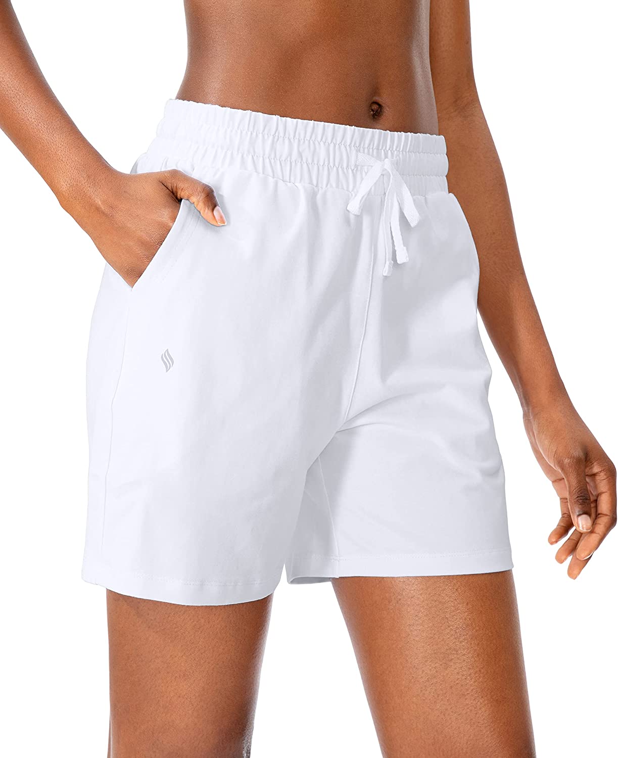 SANTINY Women's Cotton Shorts 5'' Lounge Yoga Shorts Jersey Sweat Bermuda Shorts for Women Walking Athletic with Pockets