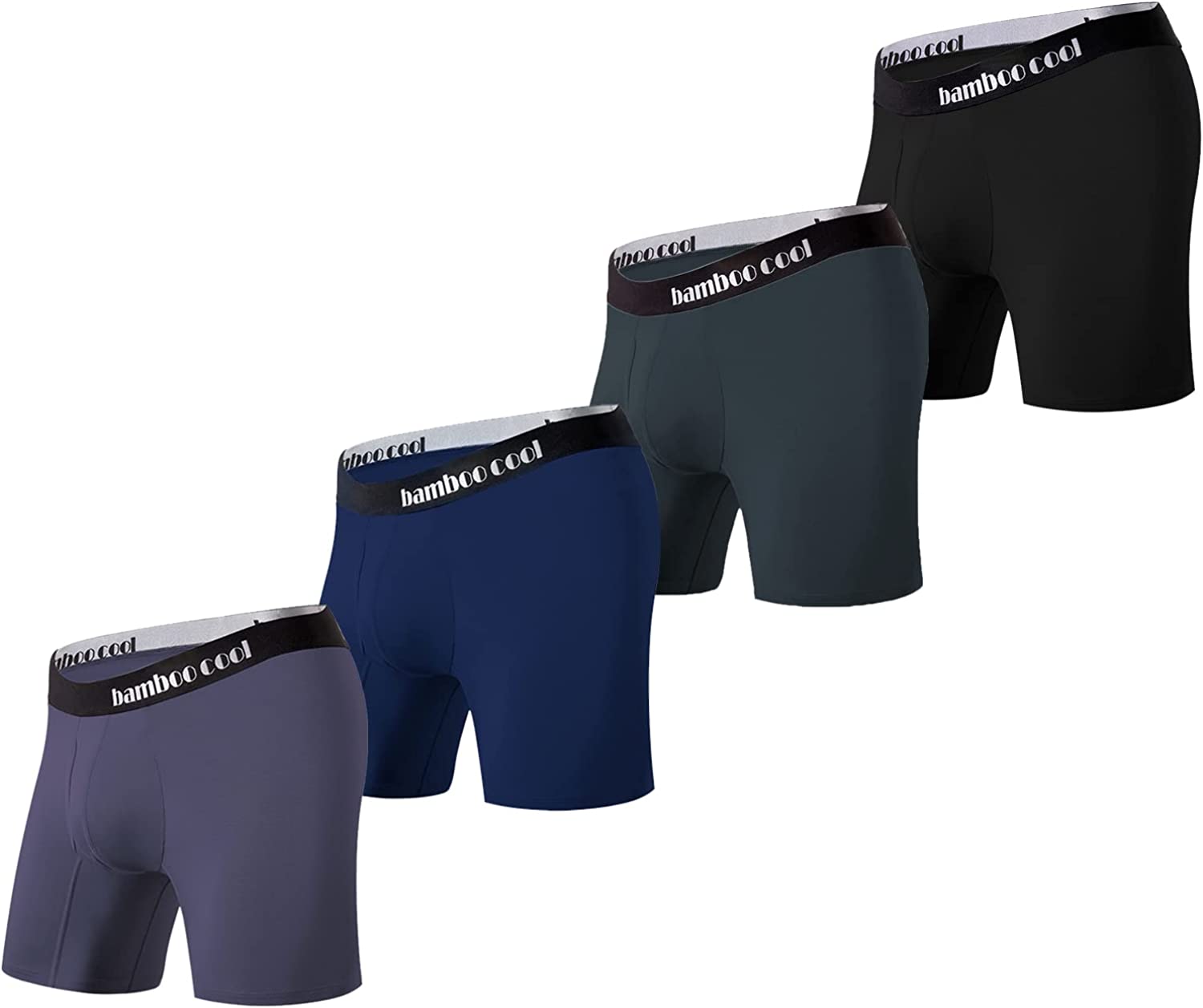 BAMBOO COOL Men’s Underwear Boxer Briefs Soft Comfortable Bamboo Viscose Underwear Trunks (4 Pack)