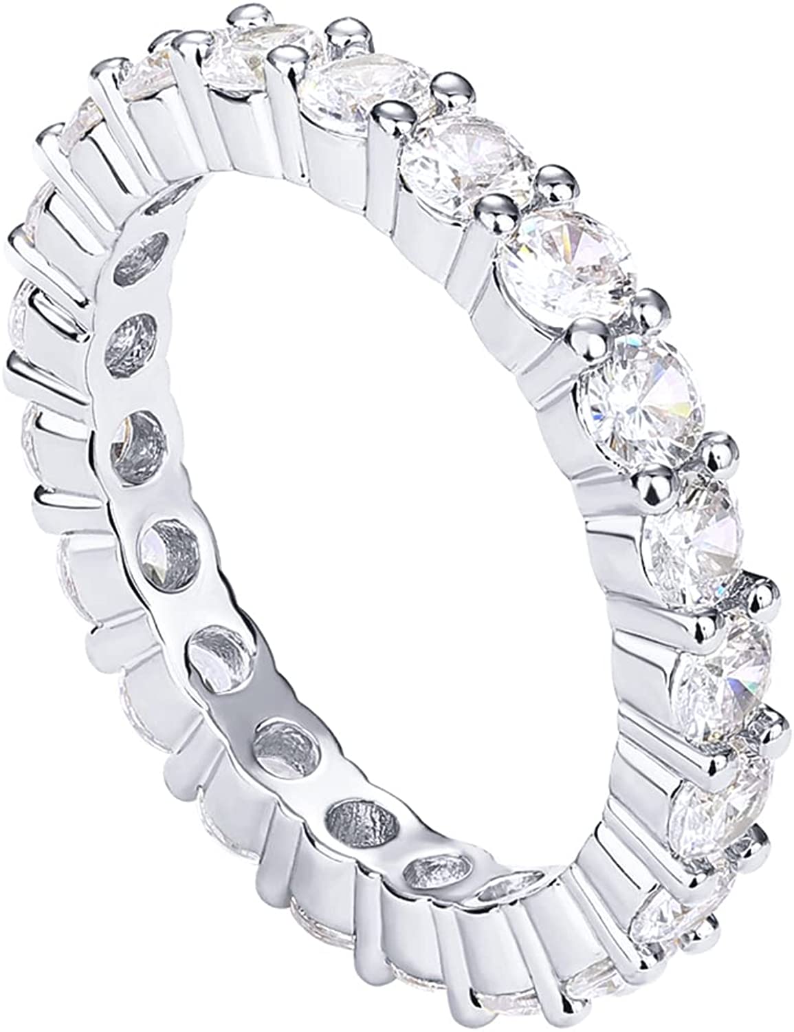 PAVOI 14K Gold Plated Cubic Zirconia Stackable Eternity Ring | 3.0mm Eternity Bands | Gold Wedding Ring Band for Women | Promise Ring for Couples