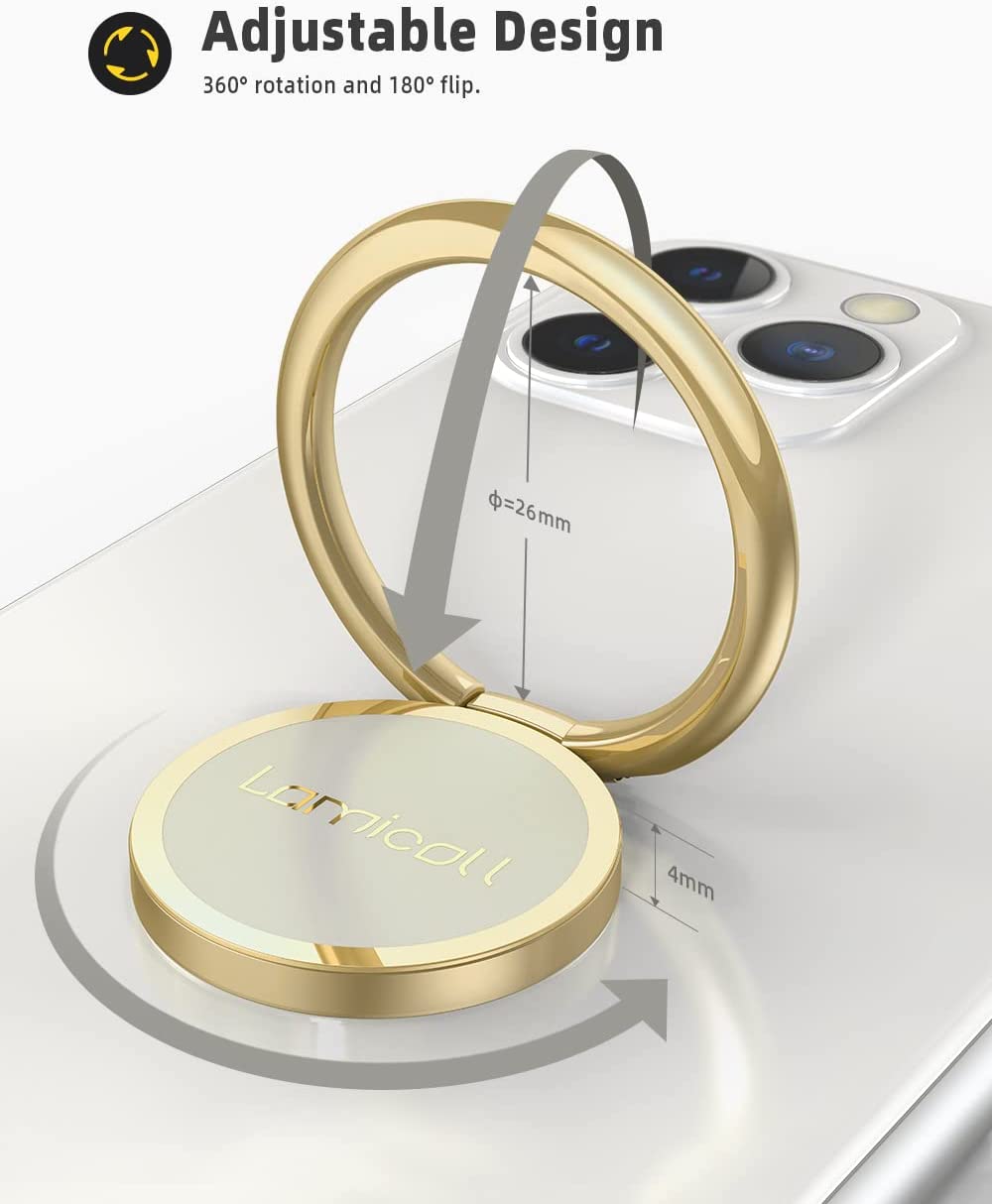 Phone Ring Holder， Lamicall Finger Ring Stand : Universal Cell Phone Cradle Kickstand Compatible with iPhone 13 12 11 Pro Xs Max XR X 8 7 6 6s Plus， Galaxy S21 S20 S10， All Android Smartphone - Gold
