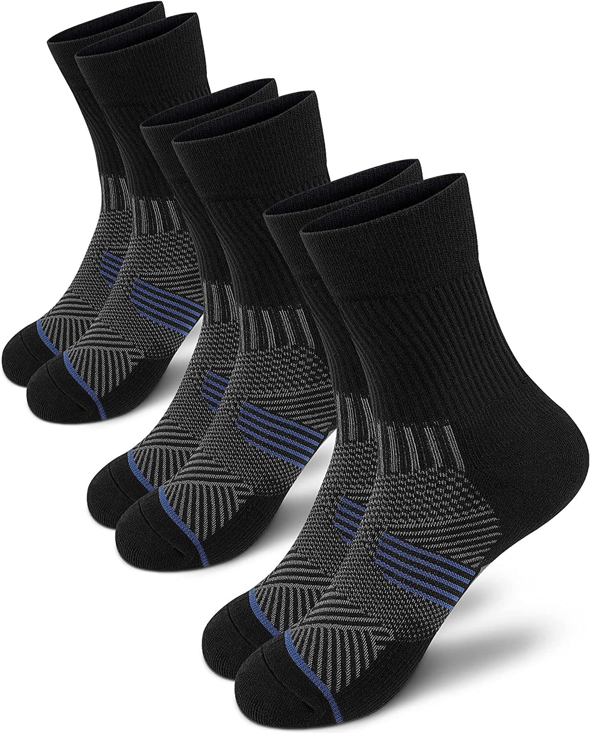 PAPLUS Compression Running Sock for Men and Women 3 Pairs, Cushioned Athletic Crew Socks with Arch Support