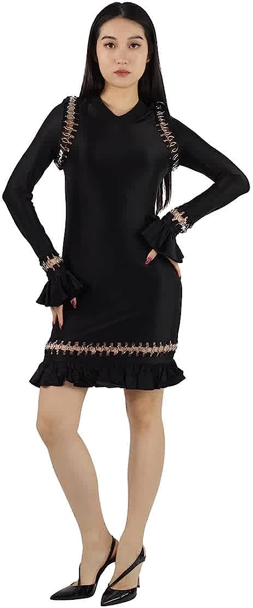 BURBERRY Ladies Black Ring Pierced Stretch Jersey Mini Dress, Size XX-Small