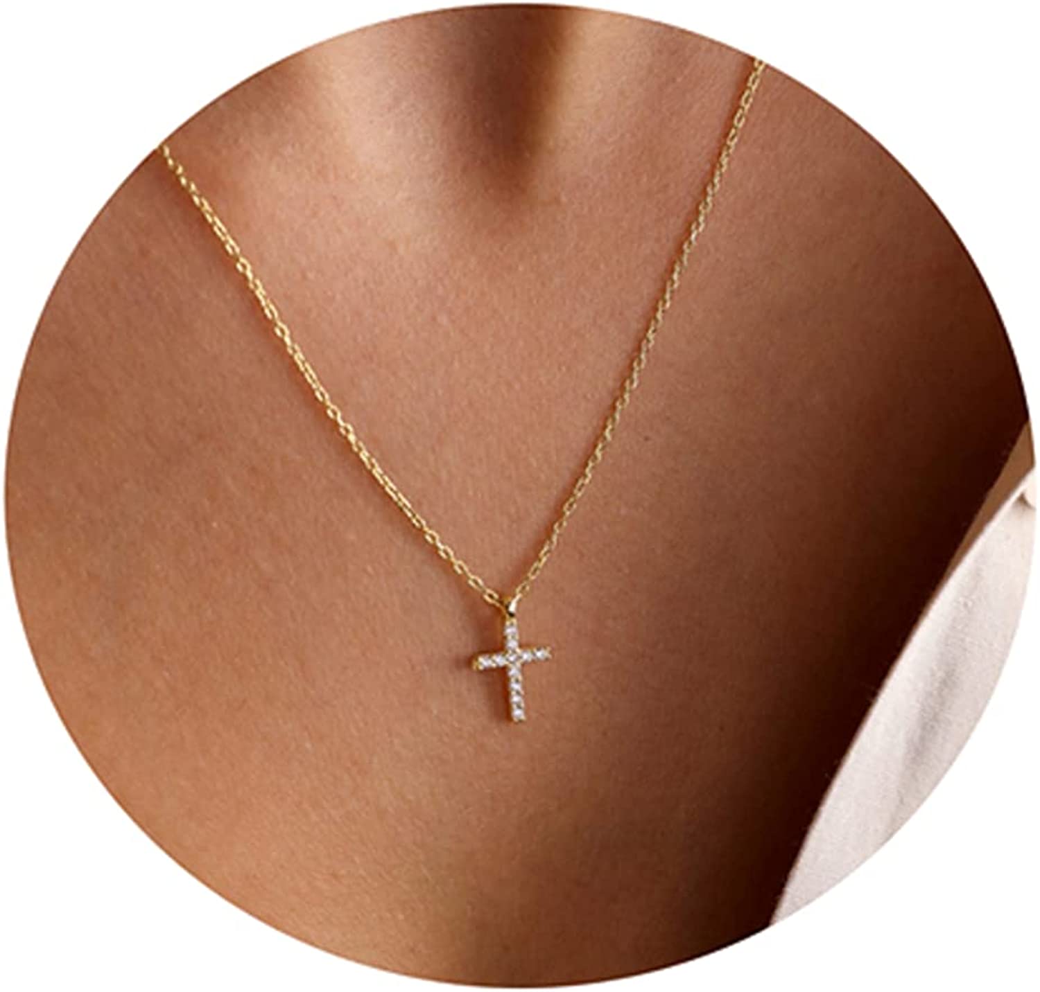 Pencros Simple Cross Necklace 18K Gold/Silver Filled Crucifix Faith Pendant Dainty Cross Choker Tiny Necklace for Women Girls