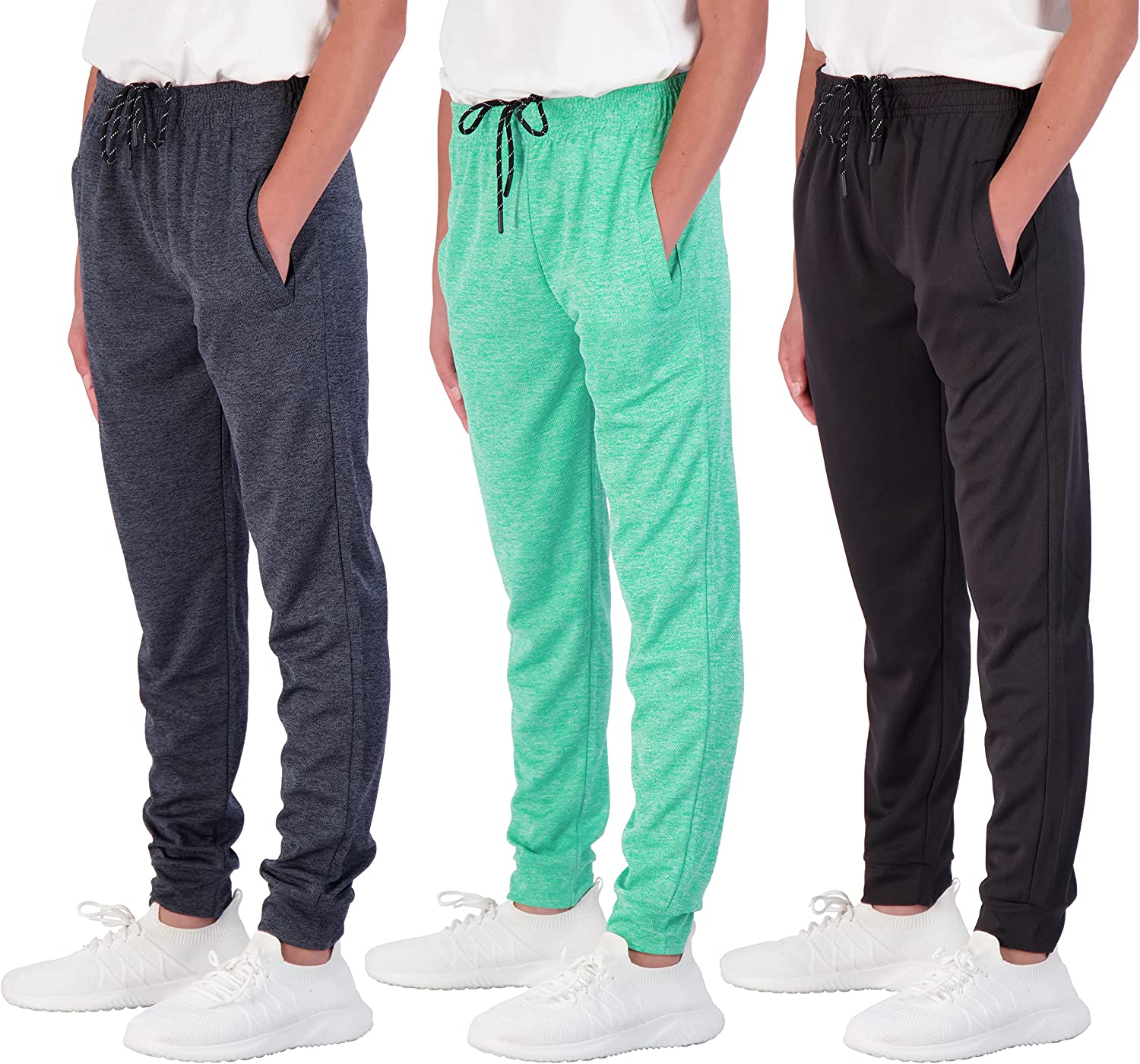 Real Essentials 3 Pack: Boy's Mesh Active Athletic Casual Jogger Sweatpants with Pockets
