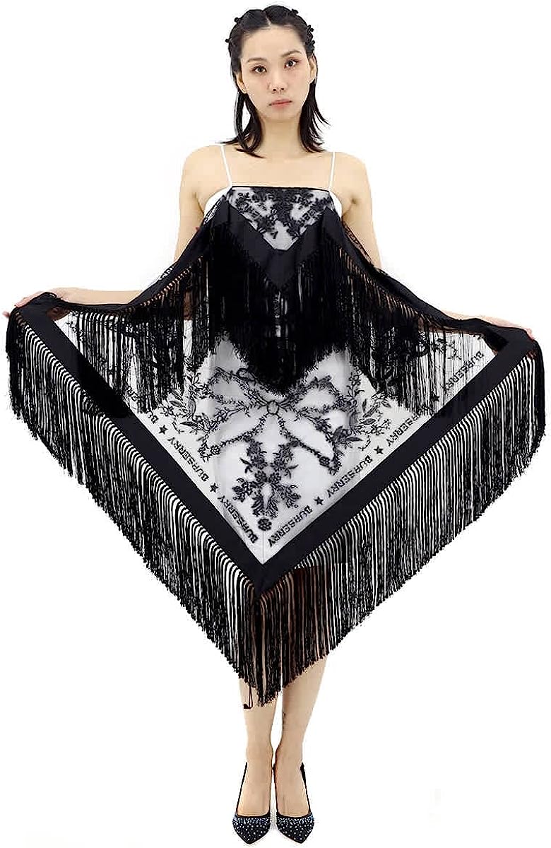 BURBERRY Ladies Snow Tasselled Tulle-Overlay Twill Dress, Brand Size 2 (US Size 0)