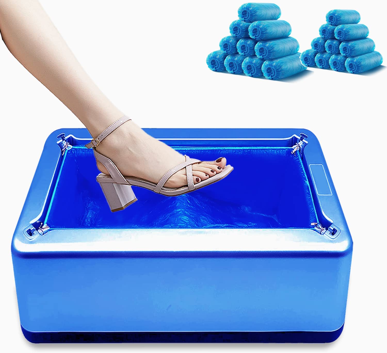 Becaskly Automatic Shoe Covers Dispenser,200 Pcs Shoe Cover Indoors Disposable,Booties for Portable Machine Fits One Size,Shoe Cover Protect Floor for House Office Hospital Factory (Blue)