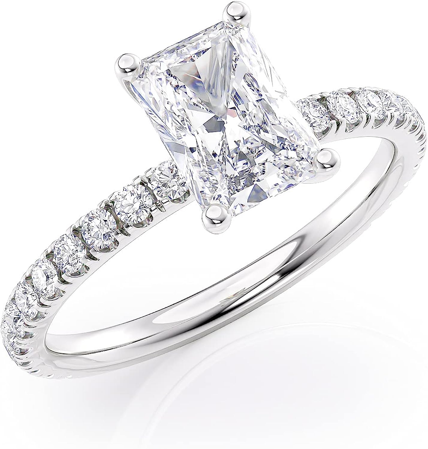 Beverly Hills Jewelers 2 Carat Radiant Cut Moissanite Engagement Ring with 1/3 Carat Round Natural Diamond in 14K Gold (G-H/VS, G-H/SI, cttw, DEW) Promise Anniversary Ring for Women Size 4 to 11