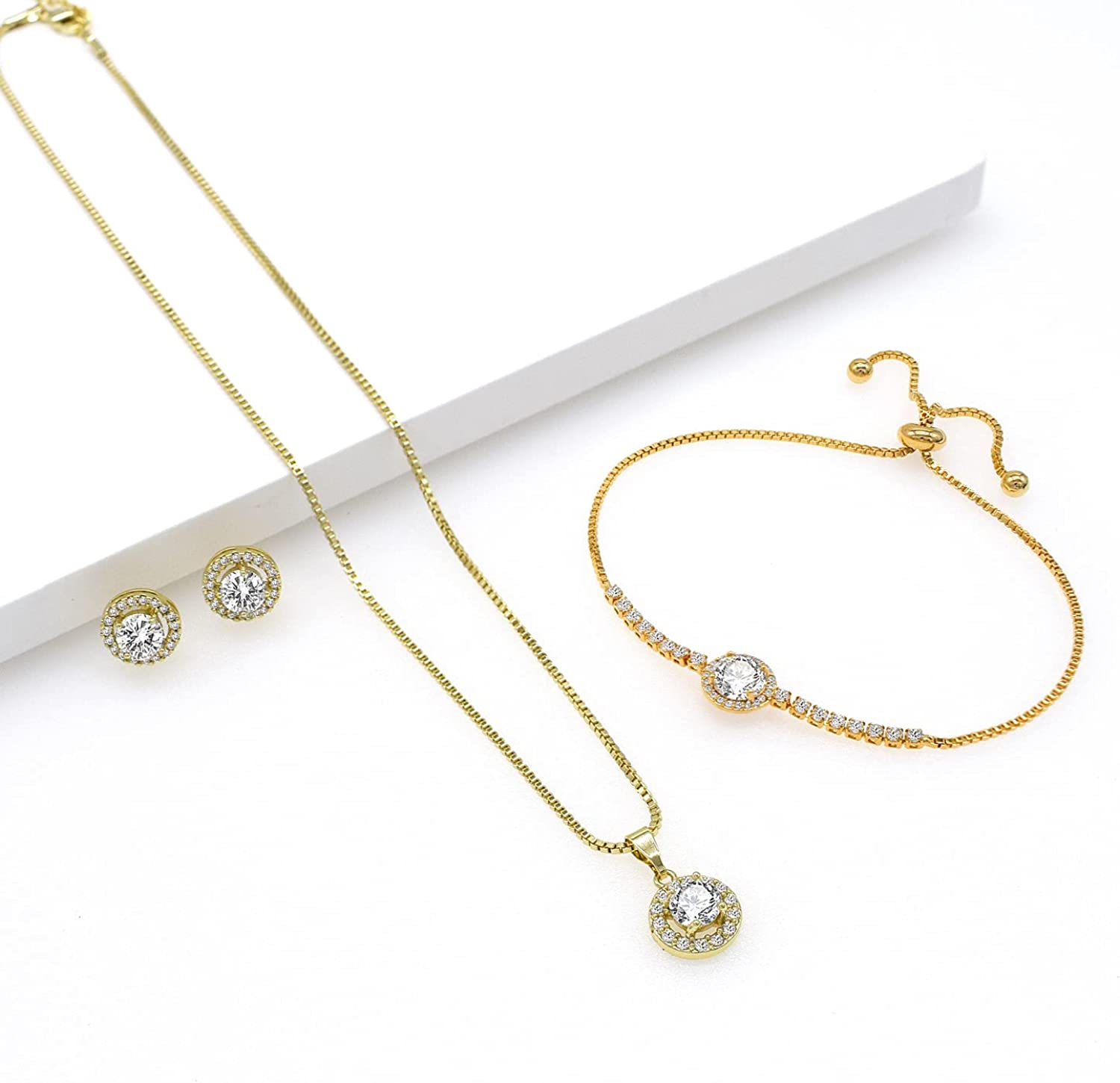 UDYLGOON Round Earrings Necklace Bracelet Jewelry Set For Women Bridal Bridesmaid Party Prom Daily