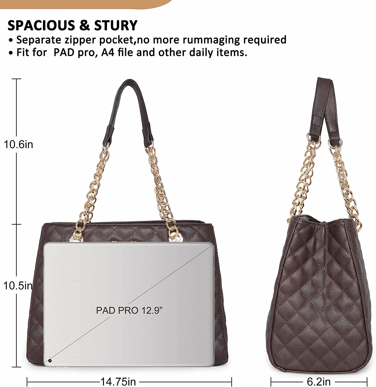 Montana West Shoulder Handbags for Women Quilted Tote Purse Ladies Designer Satchel Hobo Bag with Chain Strap Gift