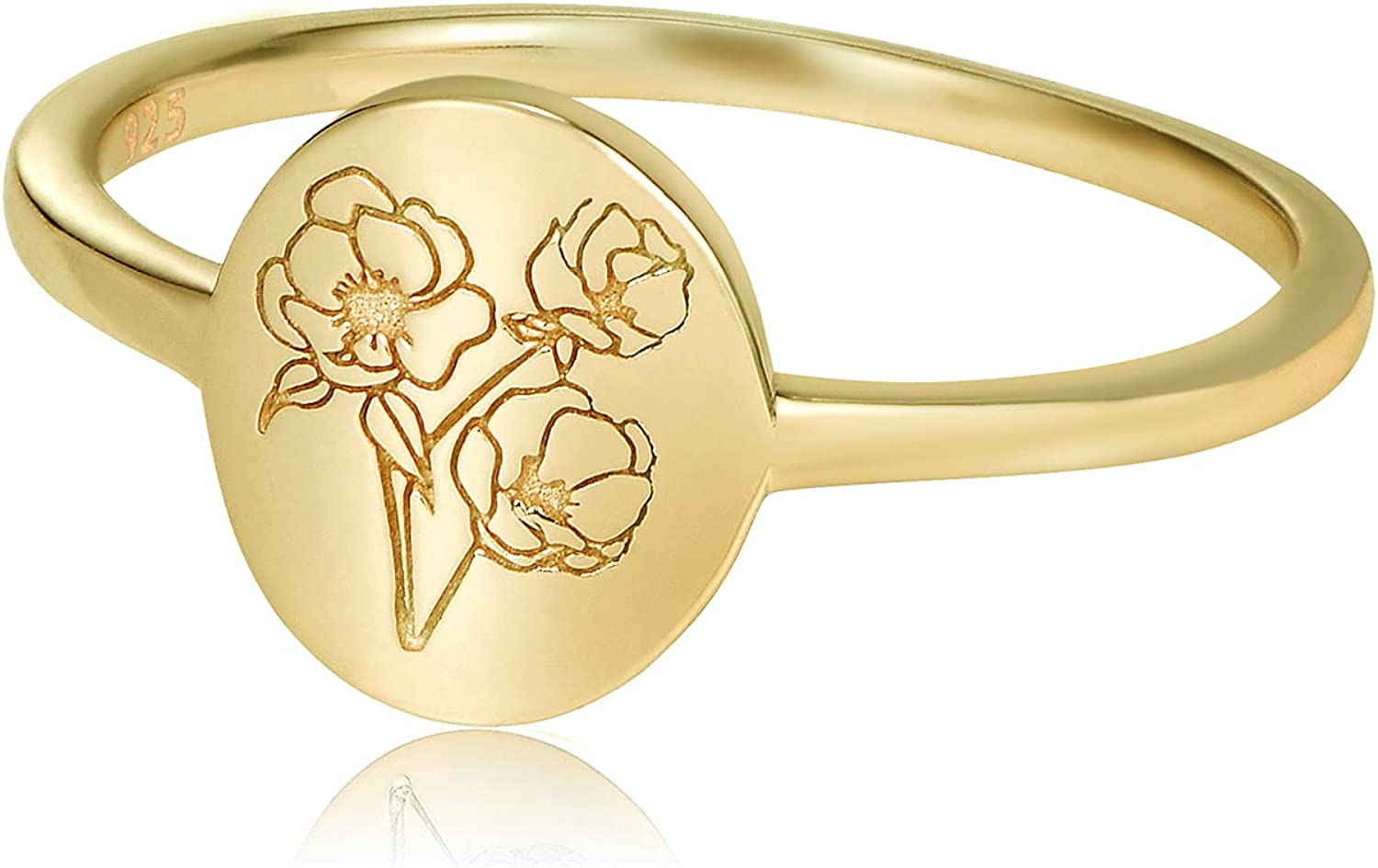 YeGieonr Handmade Flower Signet Ring,18K Gold Ring for Women, Minimalistic Statement Ring with Botanical Engraved Delicate Personalized Jewelry Gift for Women/Girls