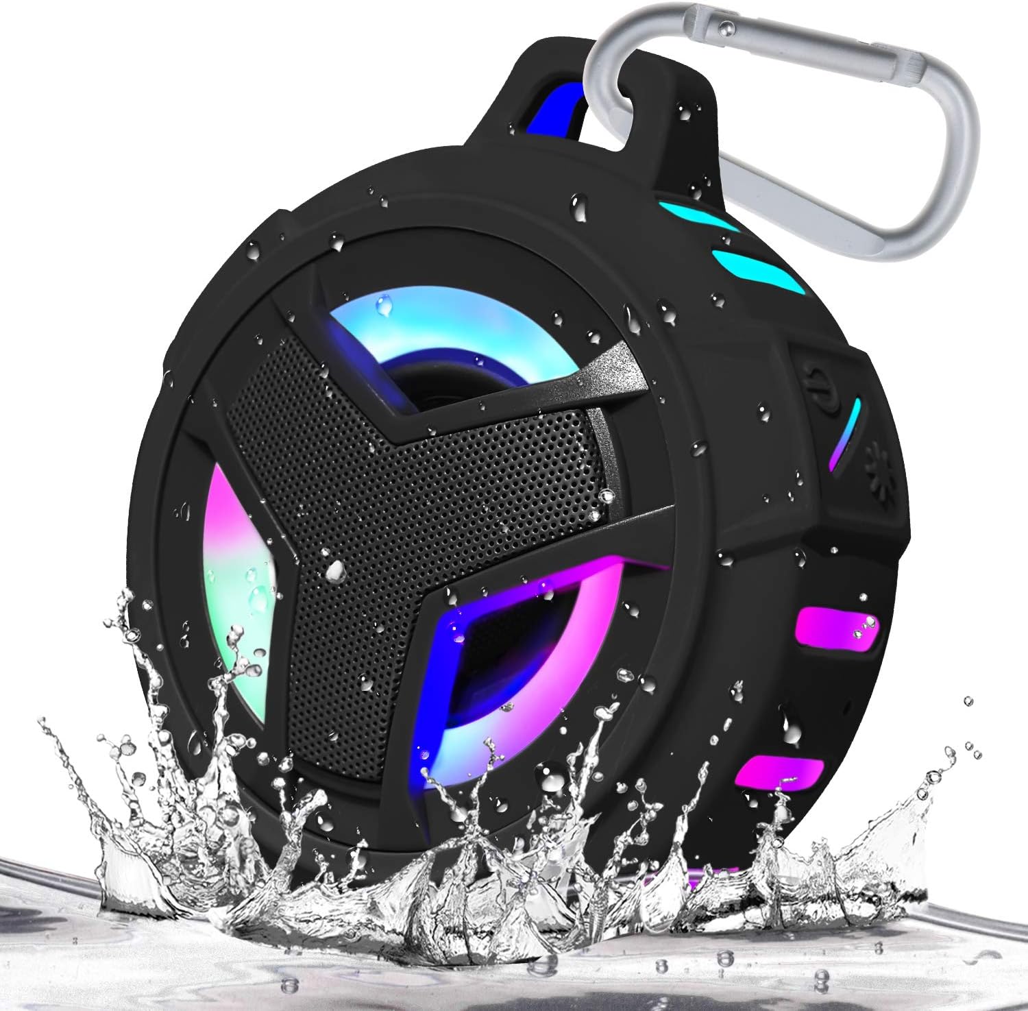 EBODA Bluetooth Shower Speaker， Portable Bluetooth Speakers， IP67 Waterproof Wireless Speaker with LED Light， Floating， 2000mAh， True Wireless Stereo for Kayak， Beach， Gifts for unisex -Black
